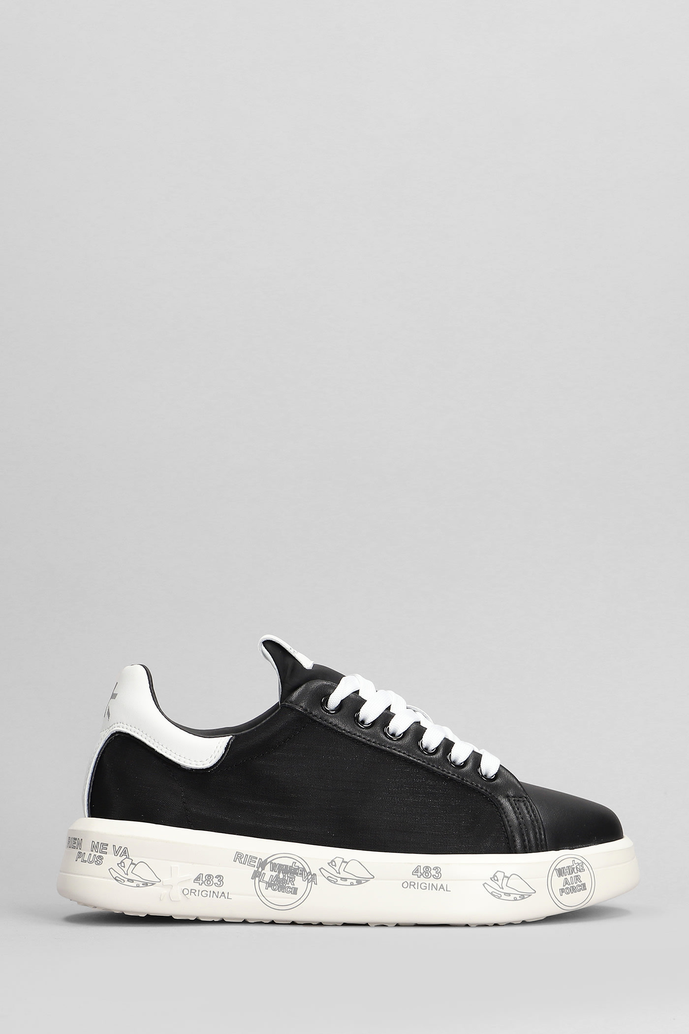 Premiata Belle Sneakers In Black Leather And Fabric