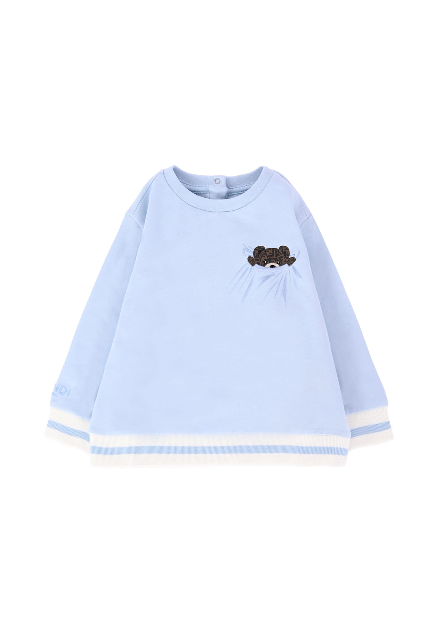 Fendi Light Blue Sweatshirt For Baby Boy With Teddy Bear In Blue