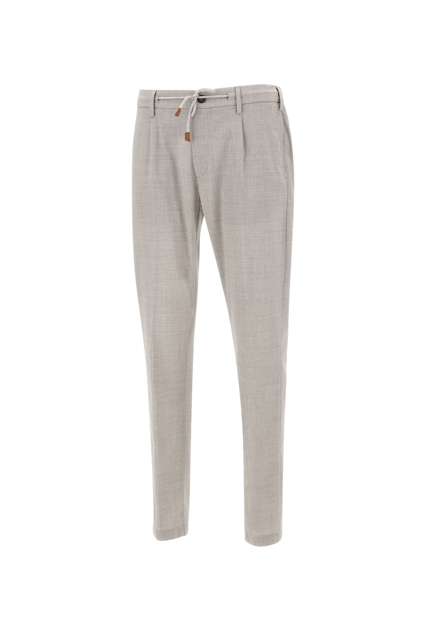 Eleventy Grey Pants With Drawstring Elastic Waist And Logo Patch On The Rear In Wool Stretch Man In Grey