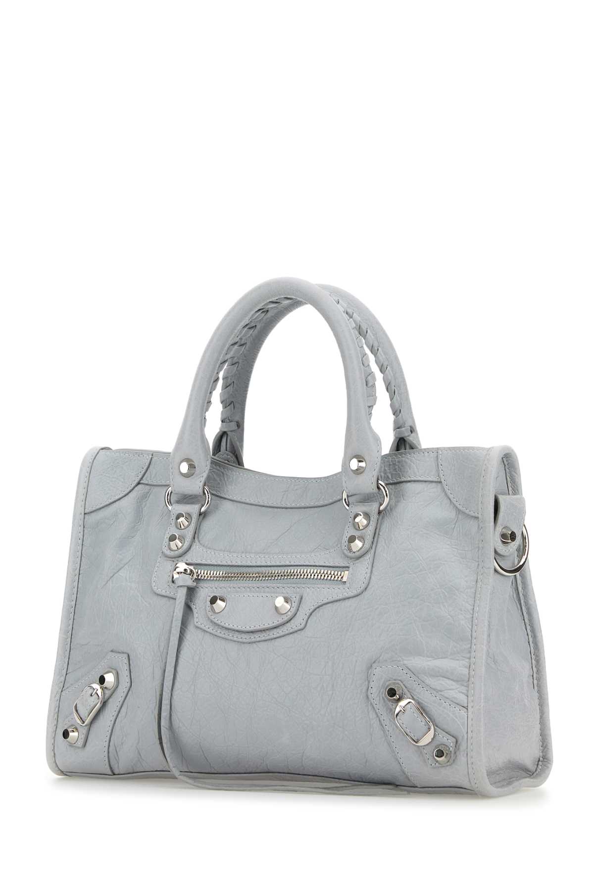 Balenciaga Structured Grey Leather Handbag With Dual Handles In Gray