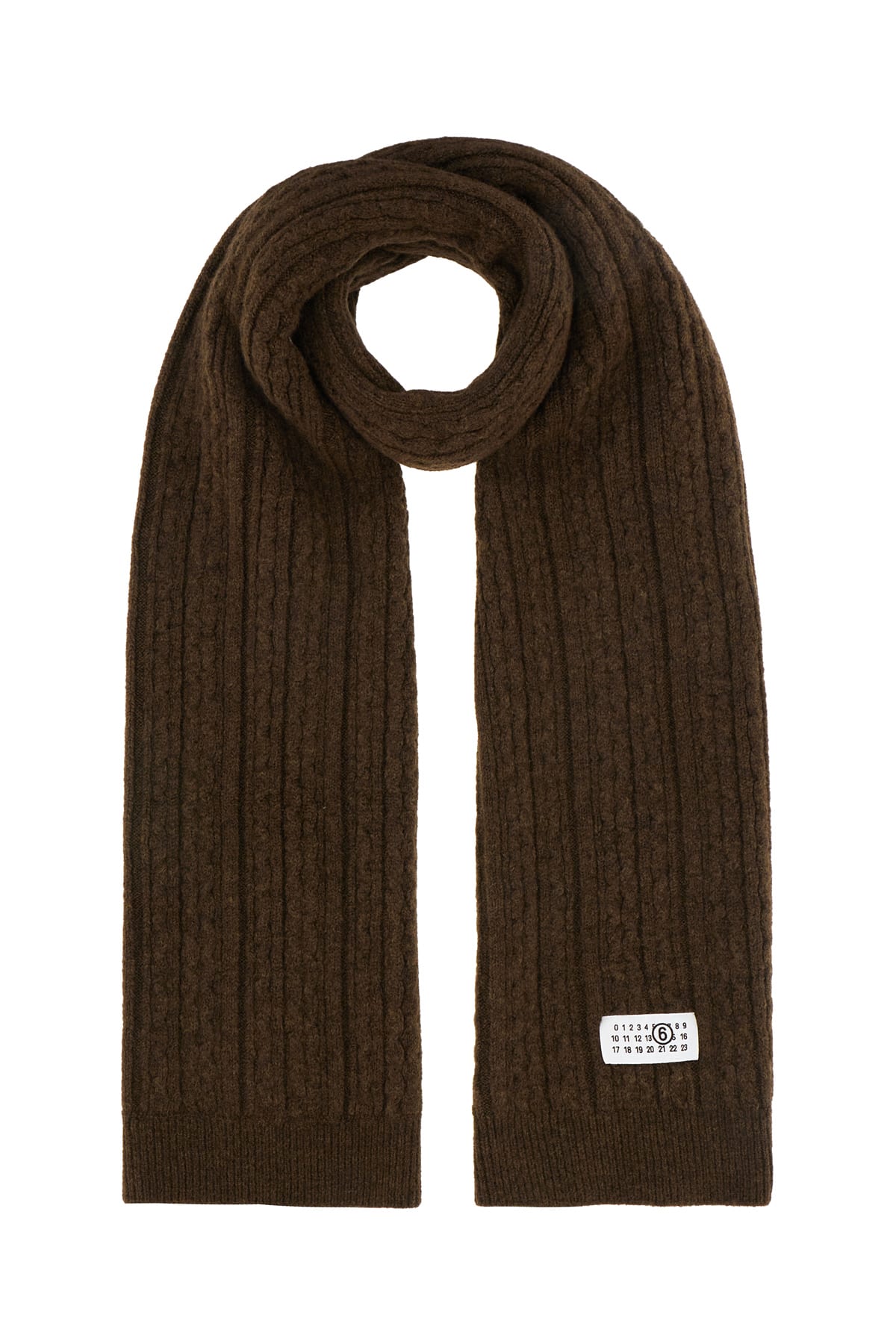 Mm6 Maison Margiela Chocolate Stretch Wool Blend Scarf In Brown