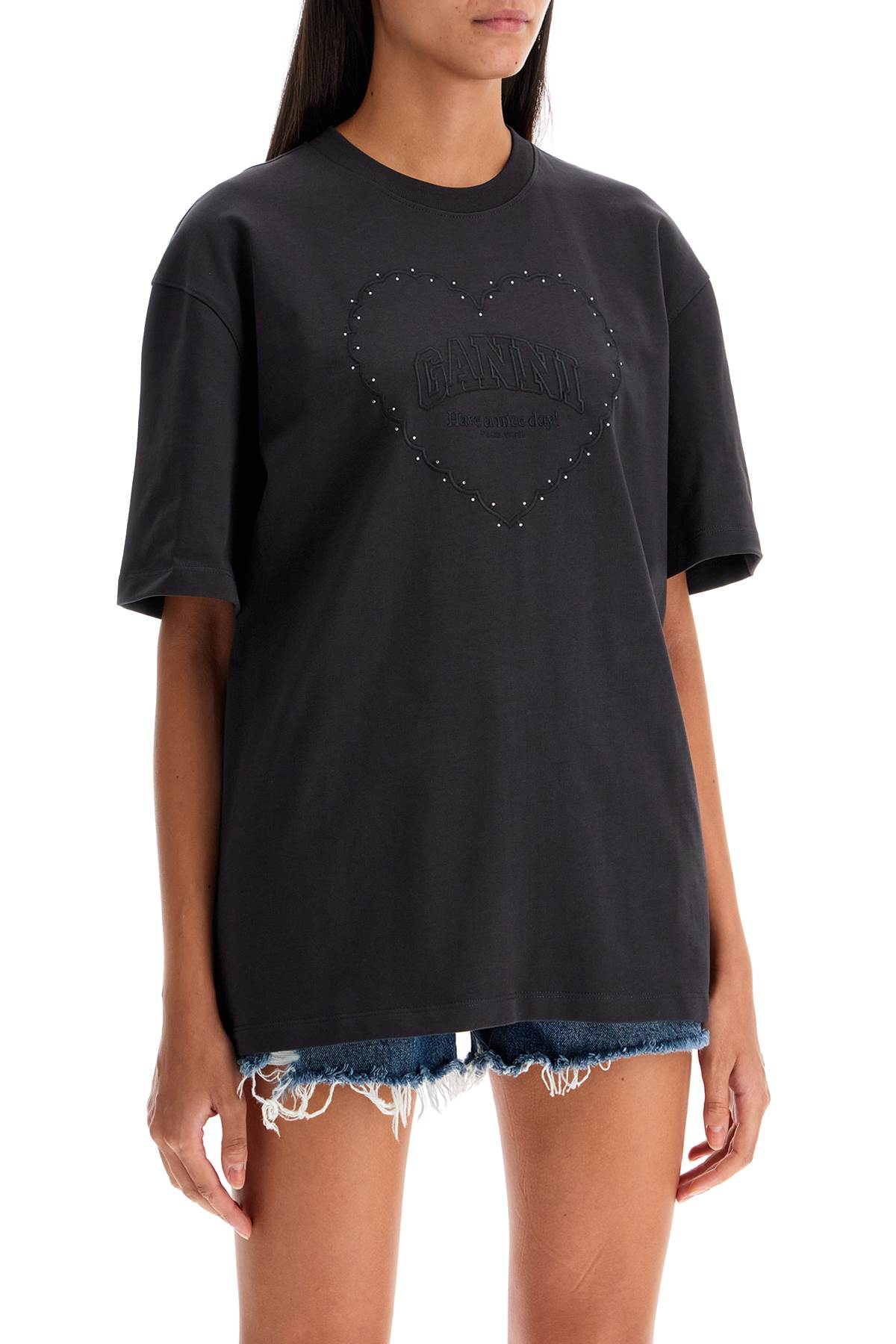 Ganni Embroidered Oversized T In Phantom (grey)