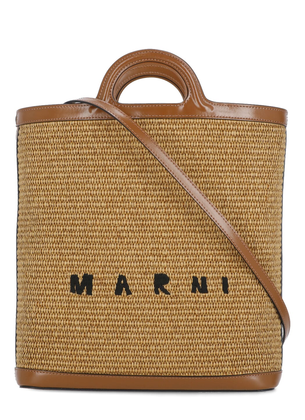 Shop Marni Rafia Shoulder Bag In Brown