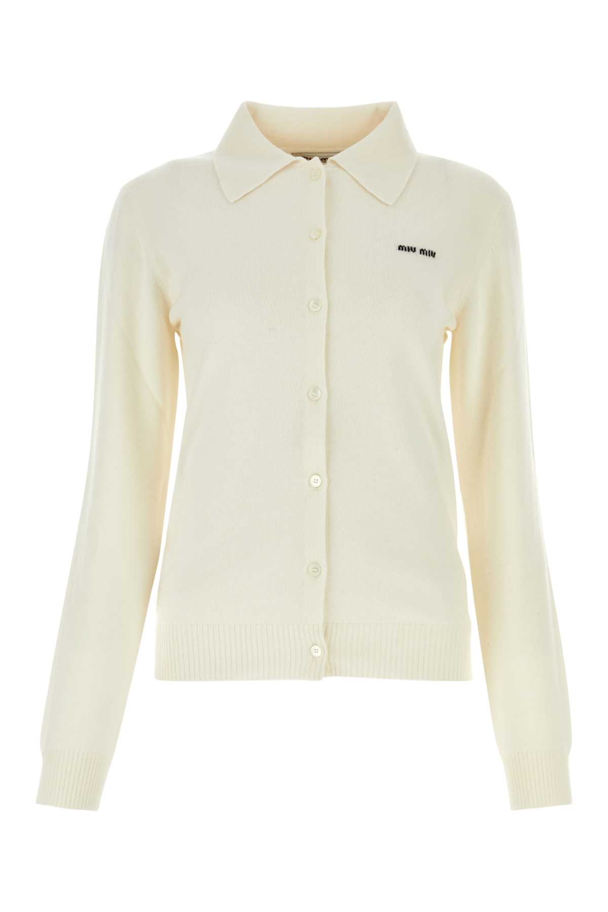 Shop Miu Miu Ivory Cashmere Cardigan In Avorio