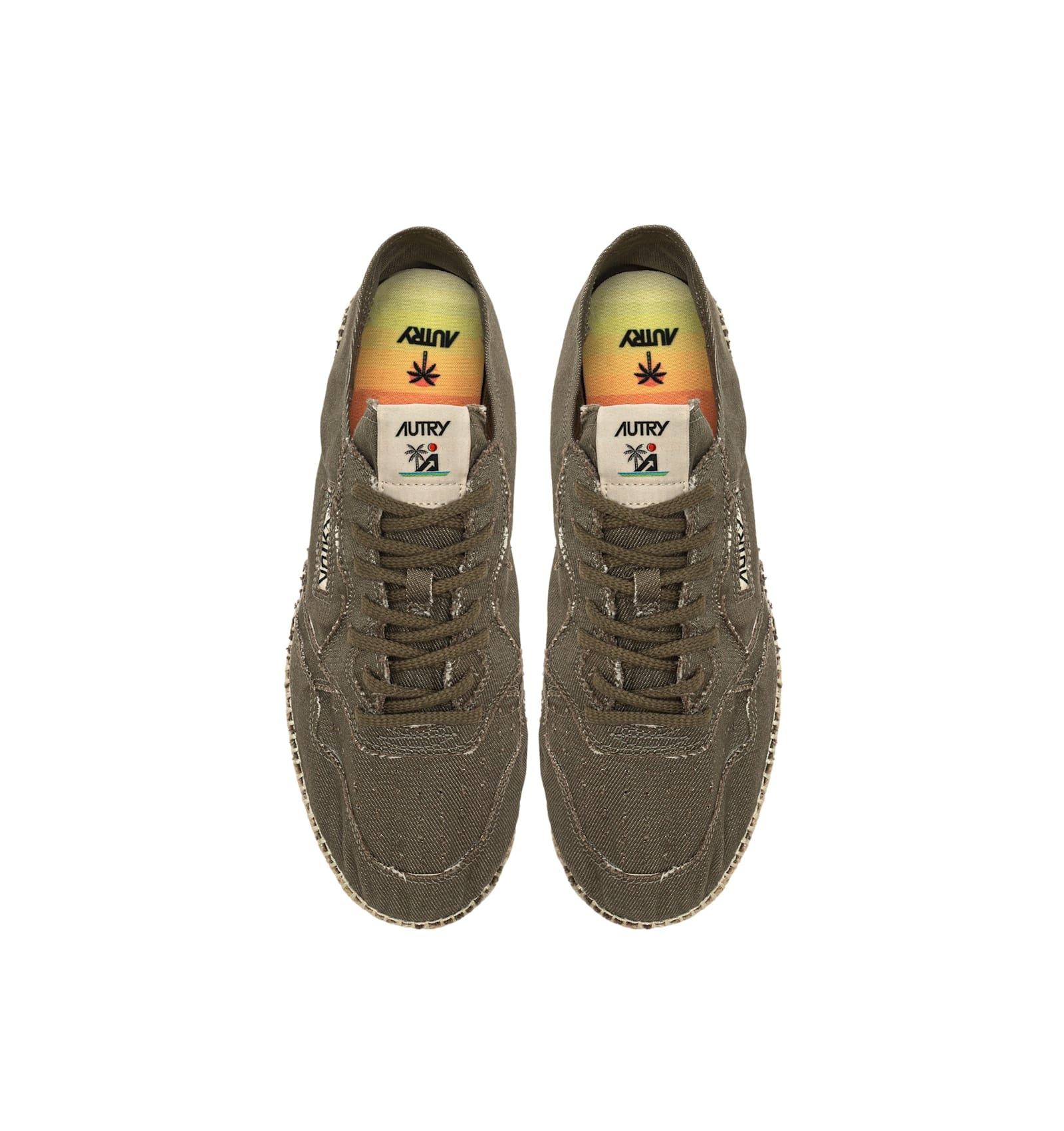 Autry Woven Jute Sole Flat Shoes With Lace-up Closure In Multi