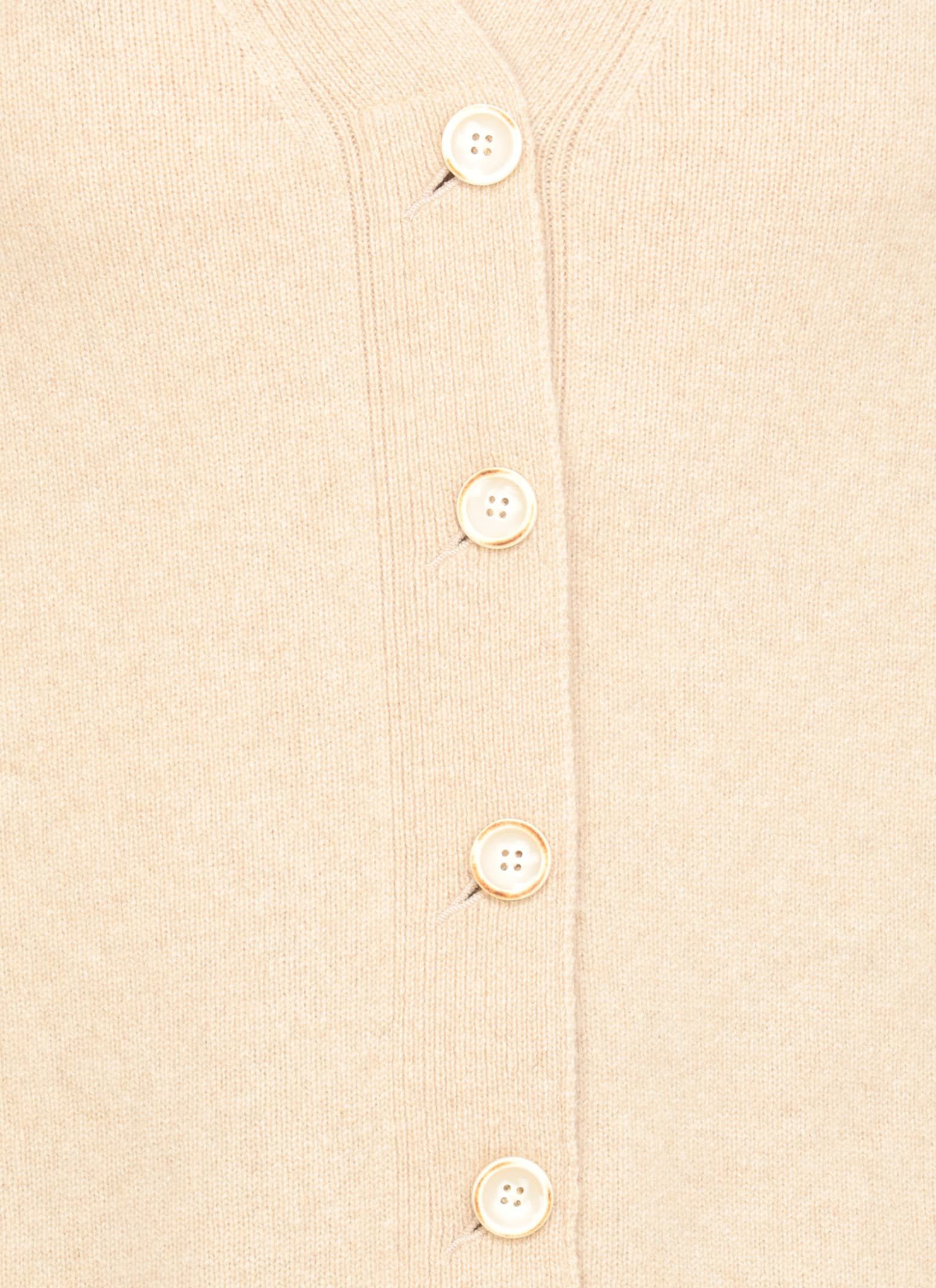 Uma Wang Beige Cashmere Cardigan With V-neck And Ribbed Trims In Multi