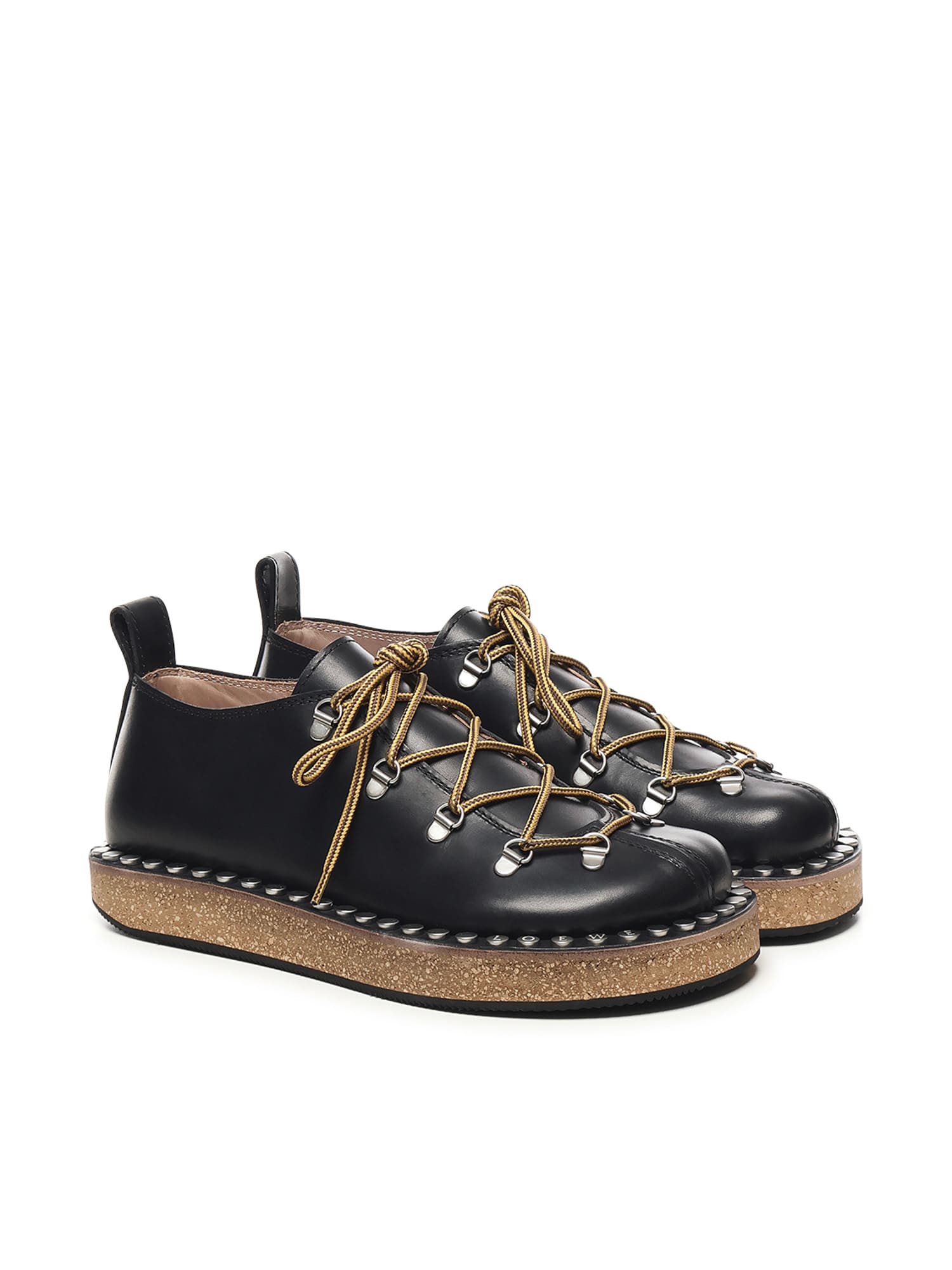 Loewe Leather Rivet Hiking Boots In Black