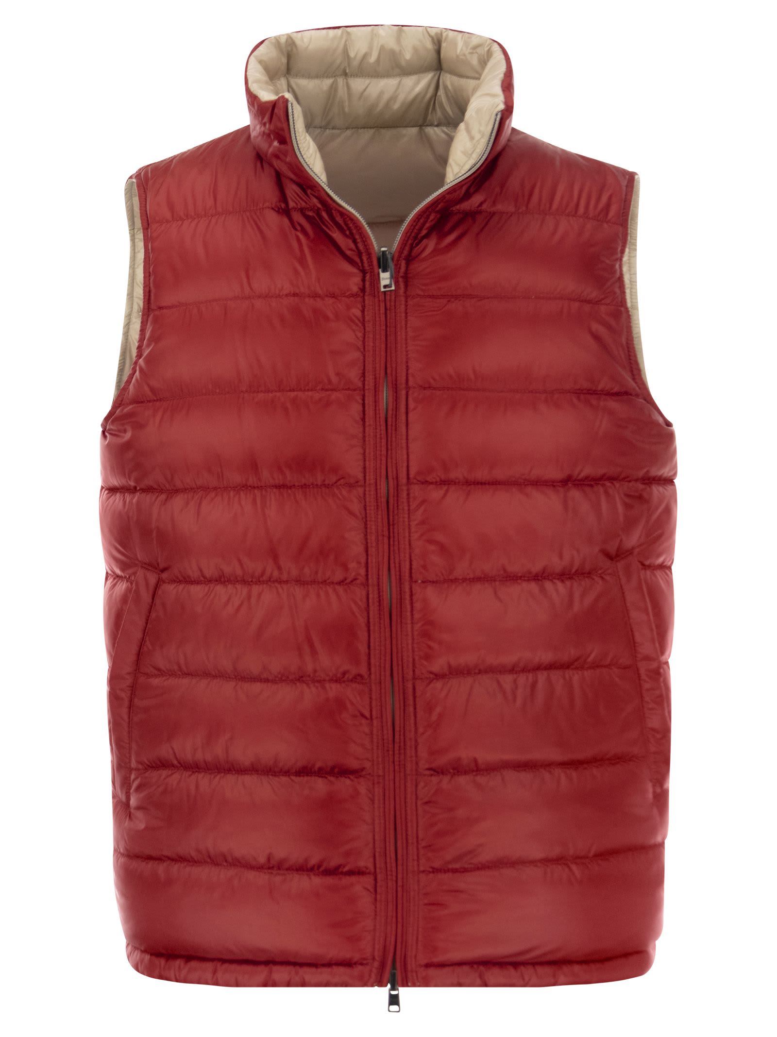 Shop Herno Reversible Down Vest In Beige/red