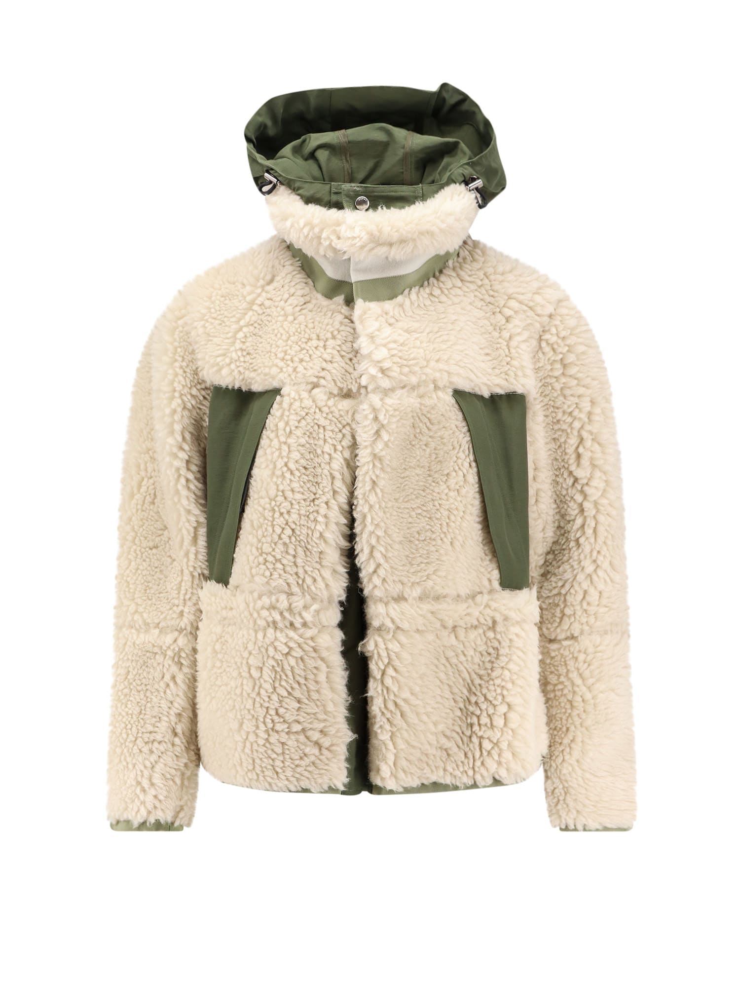 Sacai Eco Shearling And Nylon Jacket In Neutral