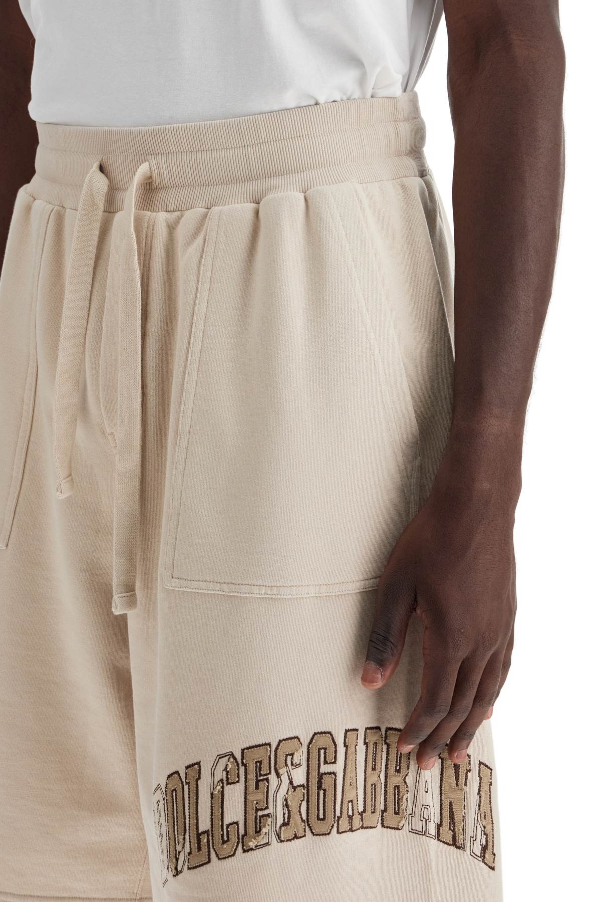 Shop Dolce & Gabbana Embroidered Logo Jogger Bermuda In Neutrals