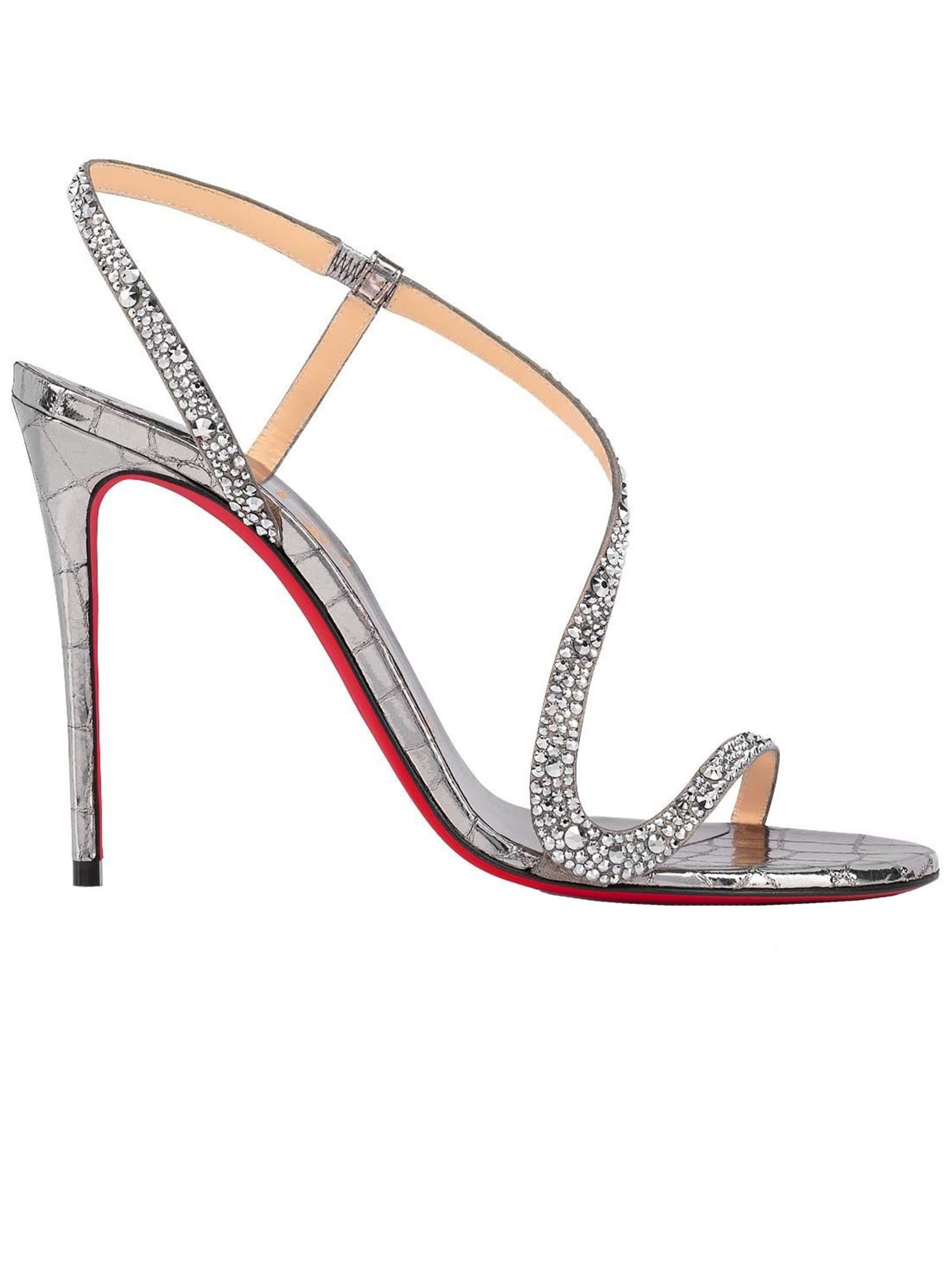 CHRISTIAN LOUBOUTIN SILVER LEATHER ROSALIE STRASS 100 SANDALS WITH SWAROVSKI,3210484 S260
