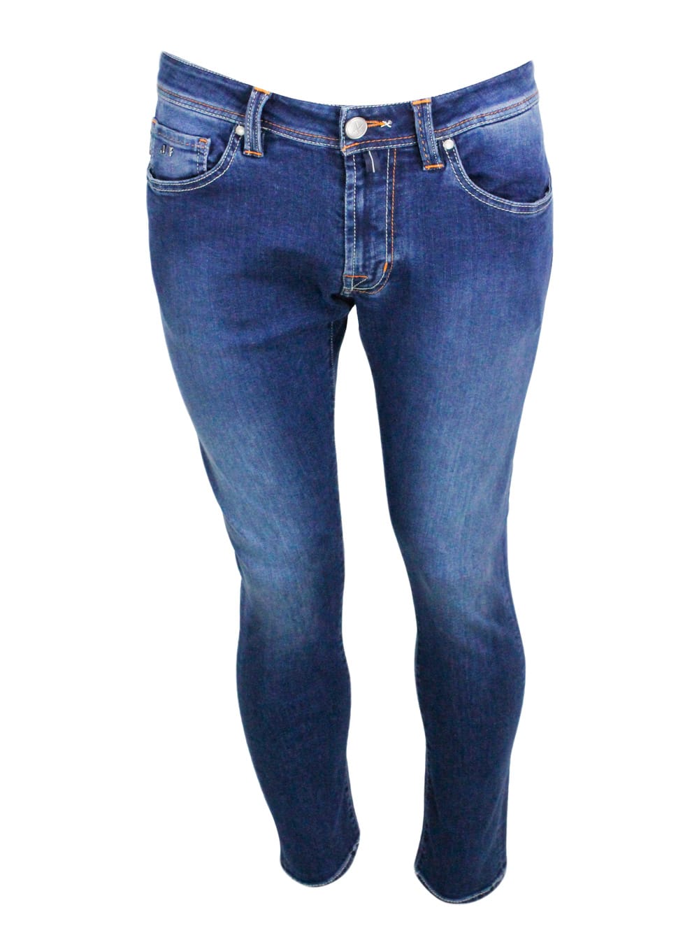 Sartoria Tramarossa Leonardo Zip Monza Trousers In 5-pocket Super Stretch Selvedge Denim With Contrasting Color Tailored