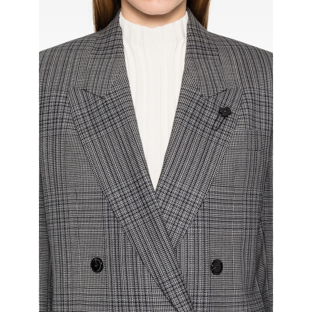 Lardini Double-breasted Checked Blazer In Gray