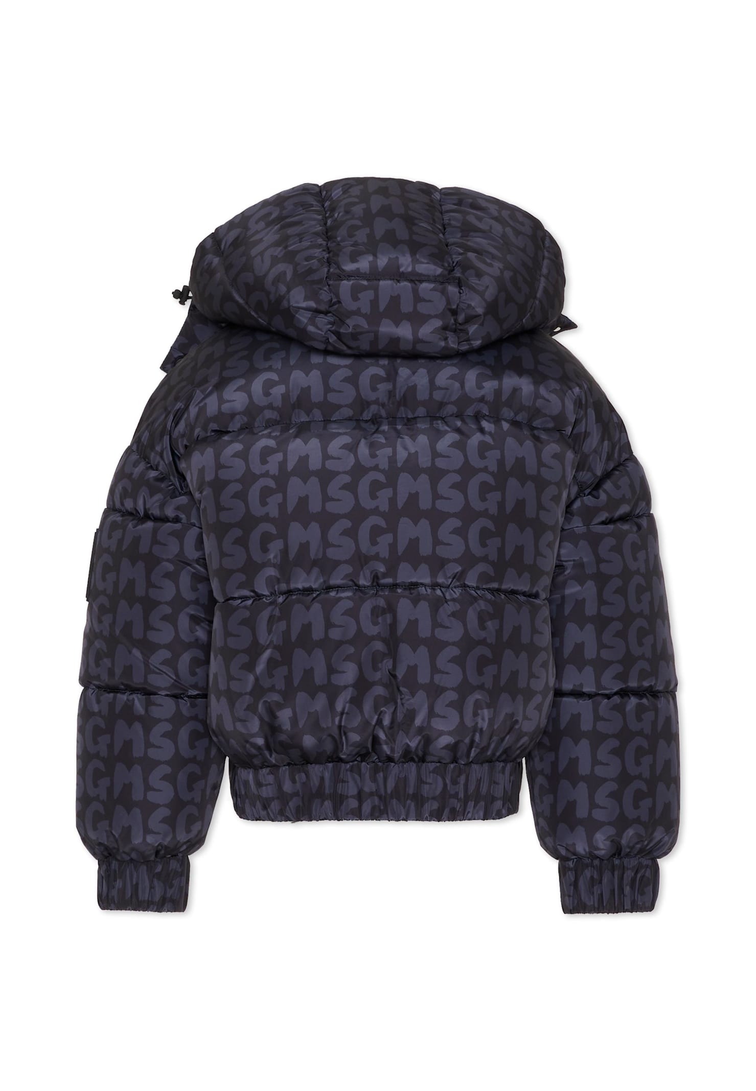 Msgm Black Down Jacket For Kids With Logo In Multi