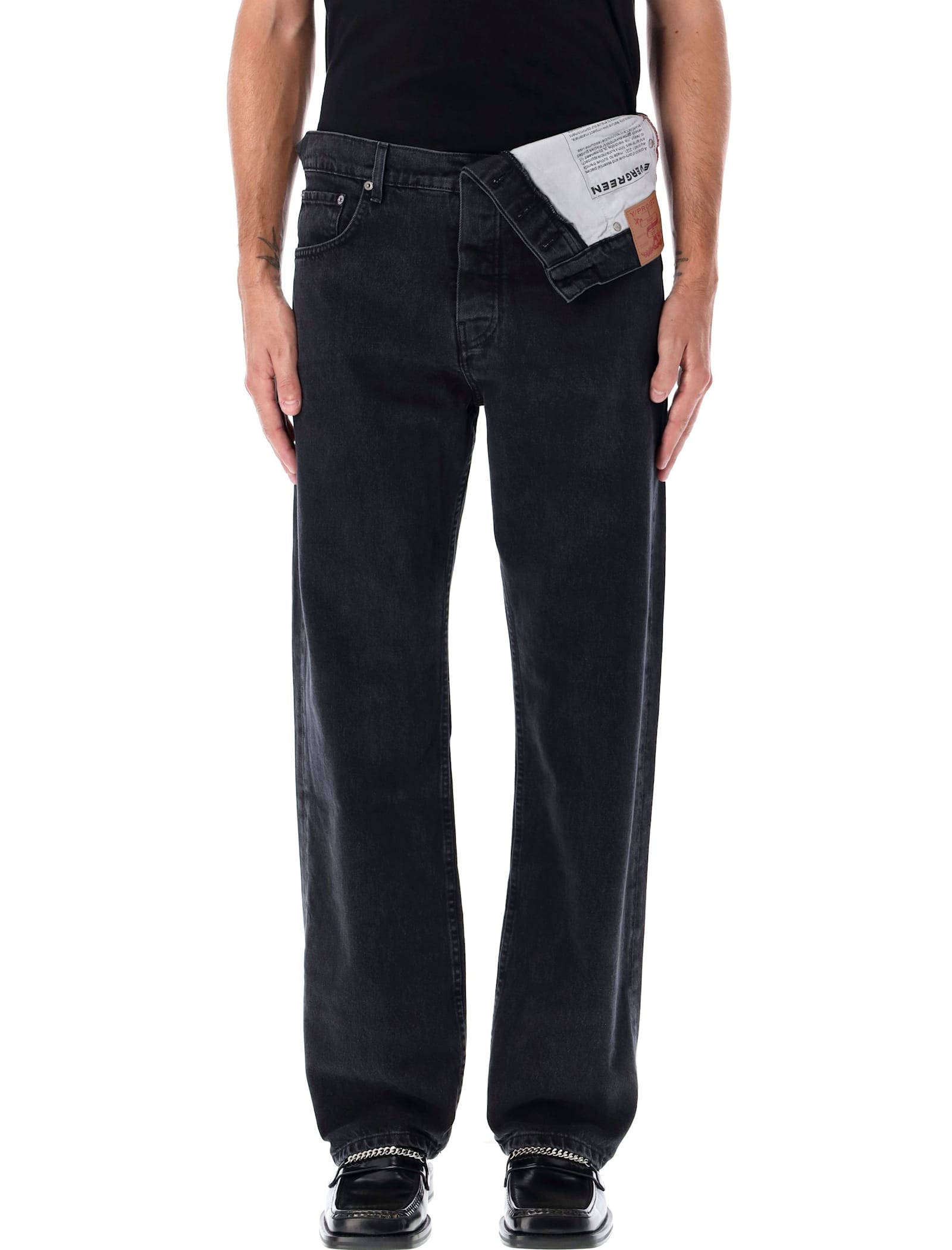 Shop Y/project Asymmetric Waist Jeans In Evergreen Black