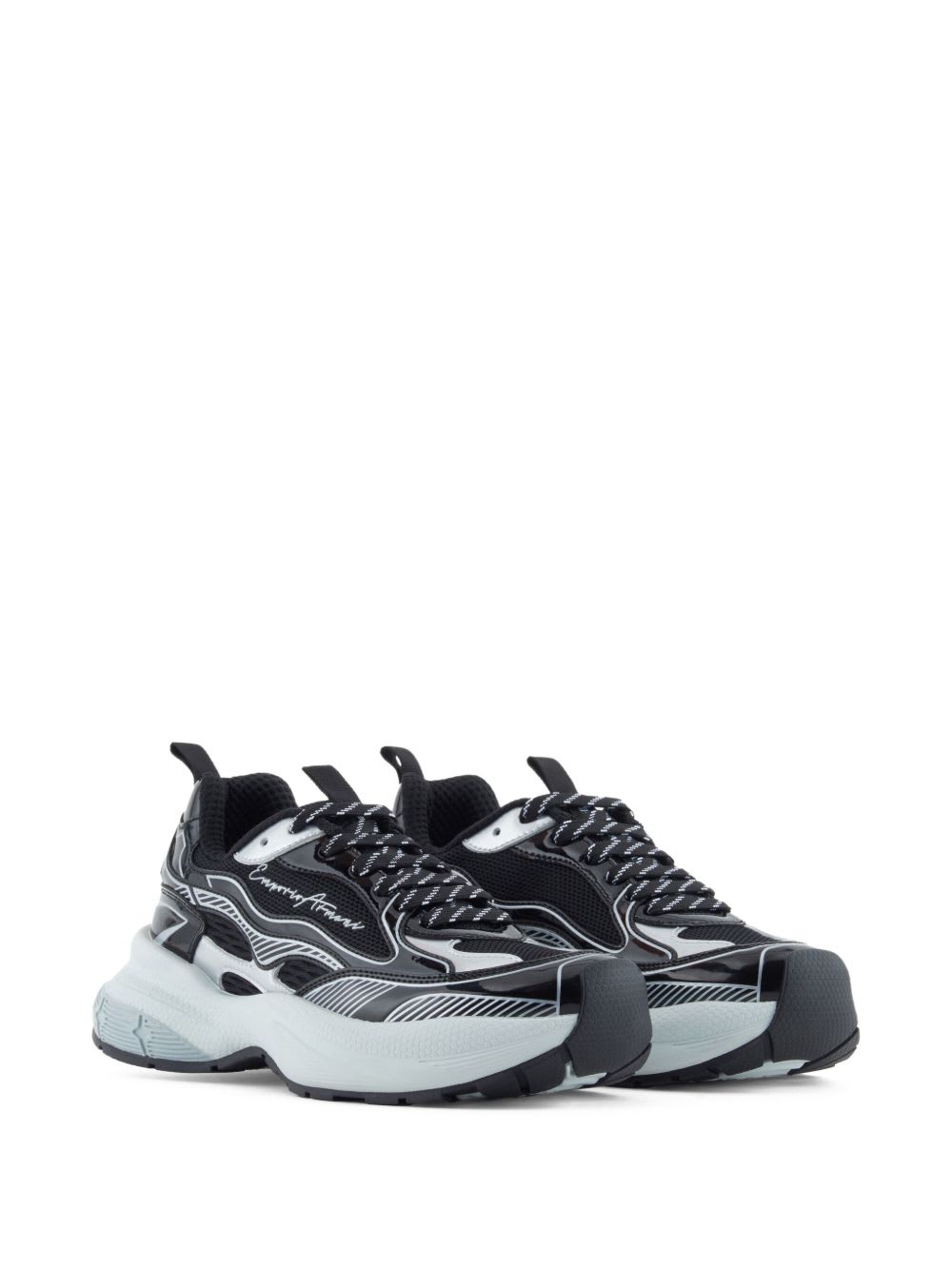 Emporio Armani Mesh Sneakers With Laminated Details And Signature Logo In Multi