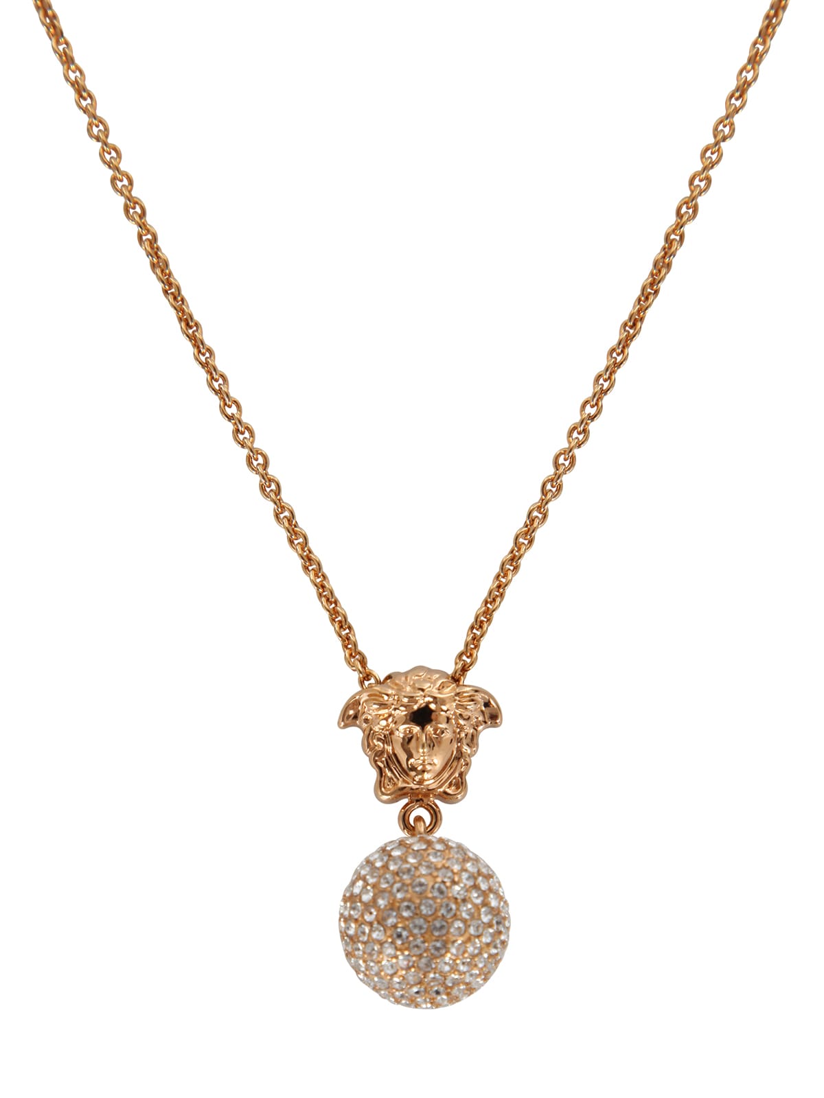 Shop Versace Fashion Metal Necklace With Strass In Gold Crystall