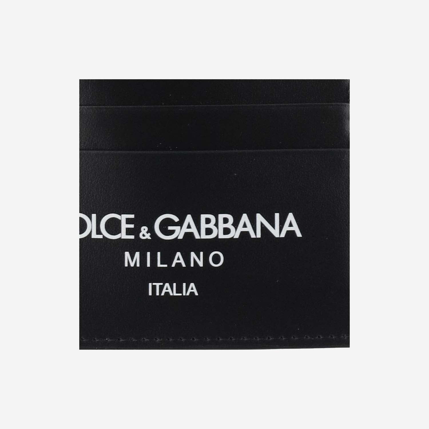 Shop Dolce & Gabbana Calfskin Leather Card Holder With Logo In Black