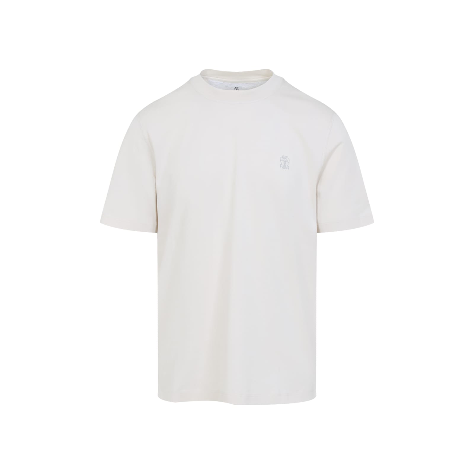 Brunello Cucinelli Crew Neck T-shirt With Subtle Logo Print In Neutral