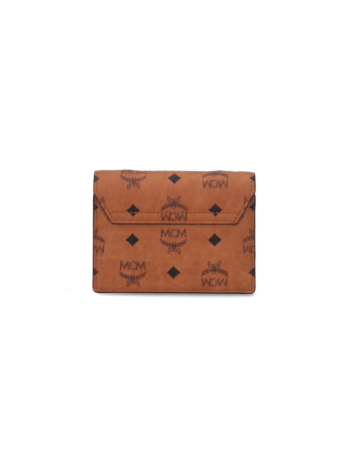Mcm Logo Print Brown Wallet With Chain Strap In Brown