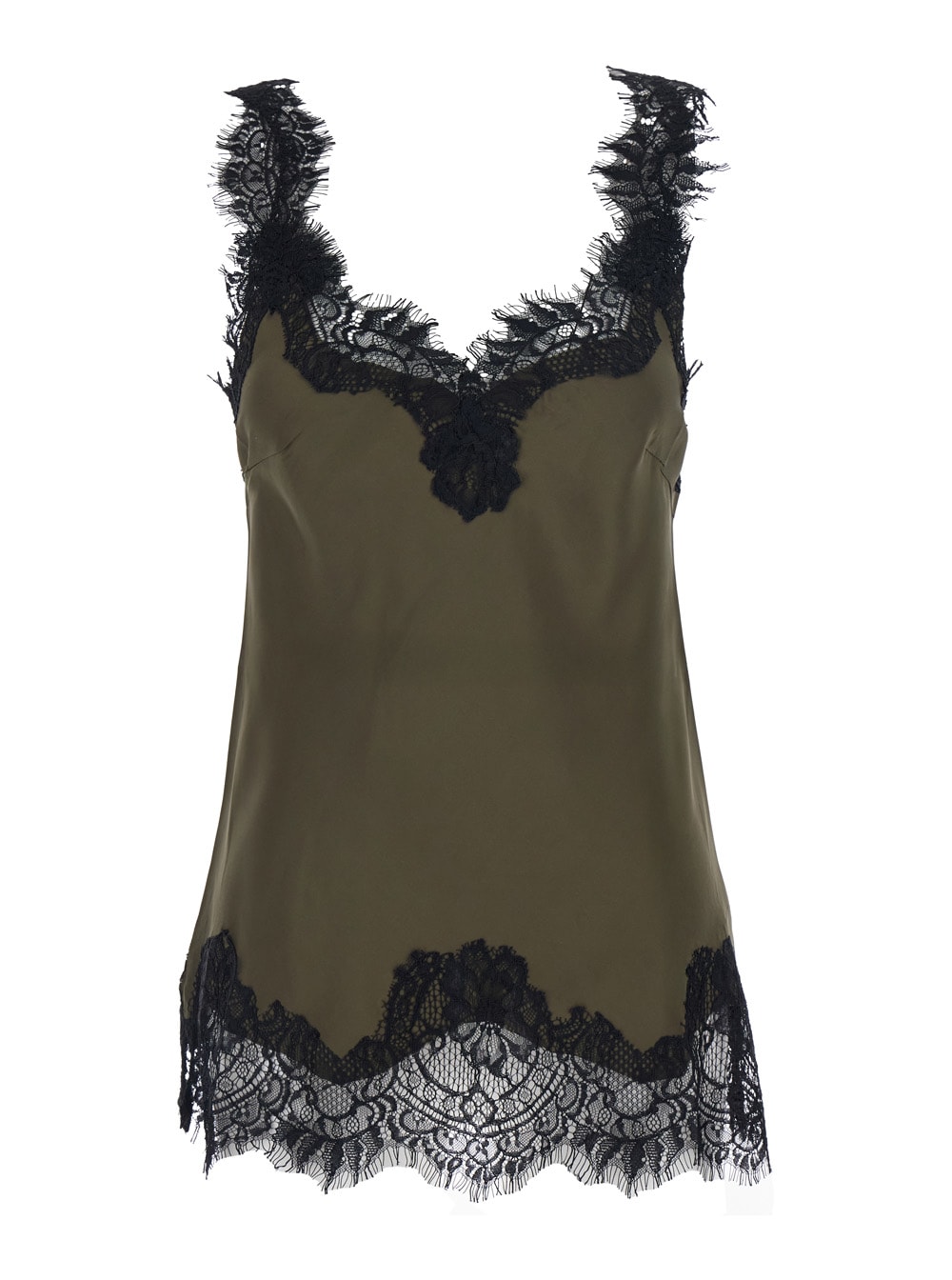 Gold Hawk Megan Green Sleeveless Top With Lace Details In Silk Woman
