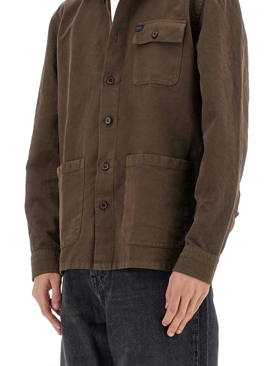Fay Coffee Brown Overshirt With Multiple Pockets In Brown