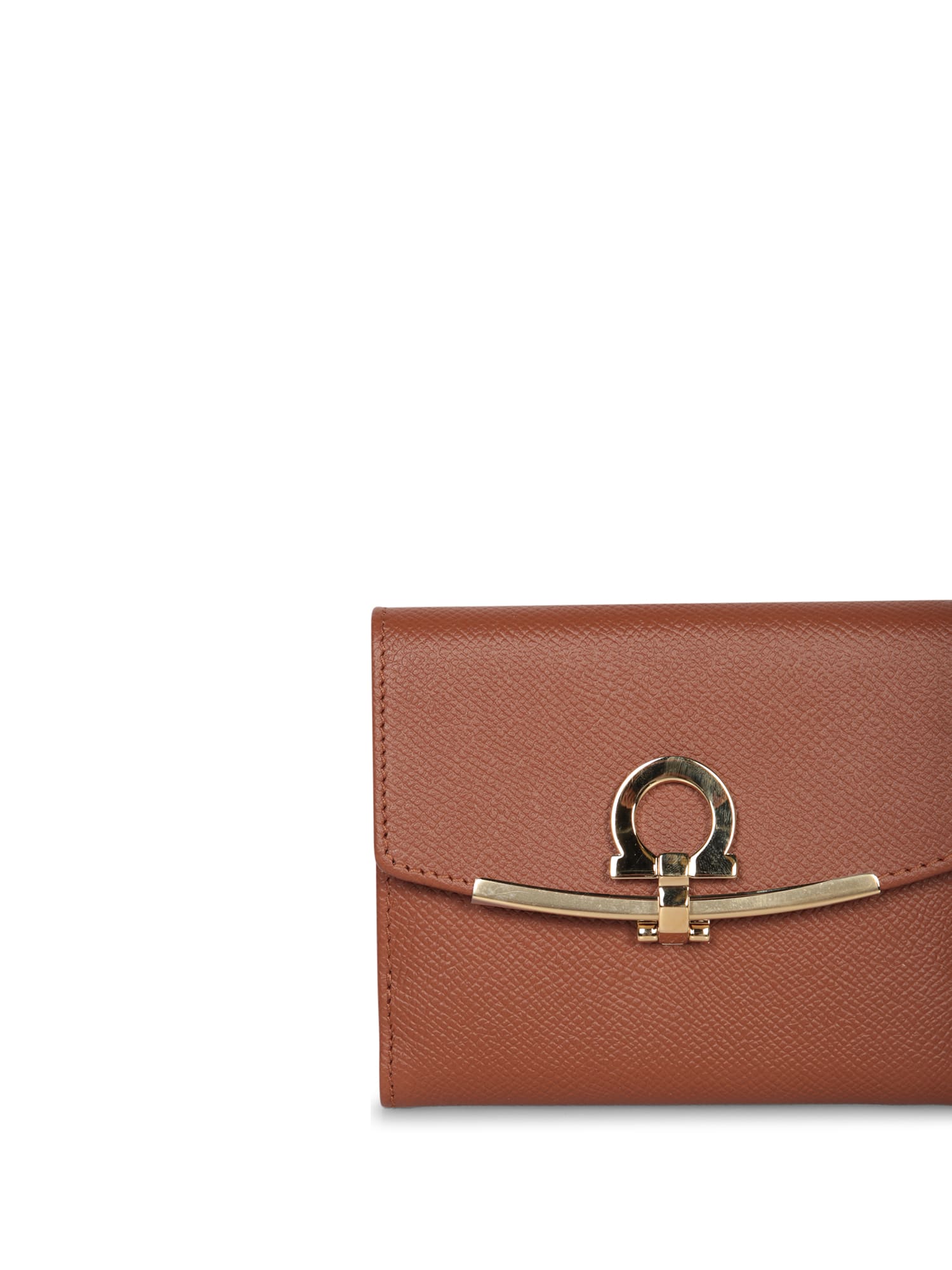 Shop Ferragamo Gancino Clip Brown Wallet In Beige