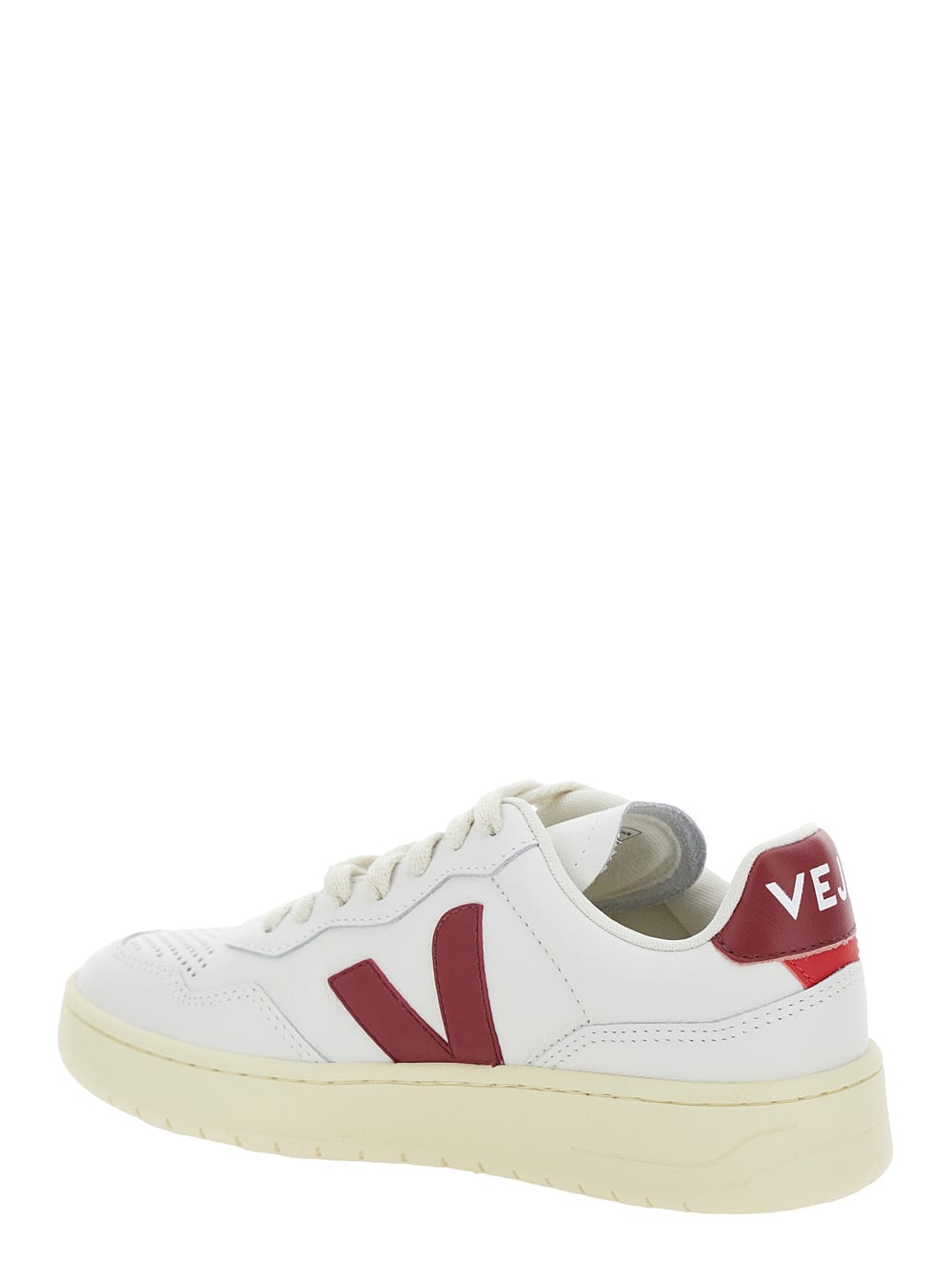 Veja Sneakers V-10 In White And Marsala Leather In Extra White Marsala