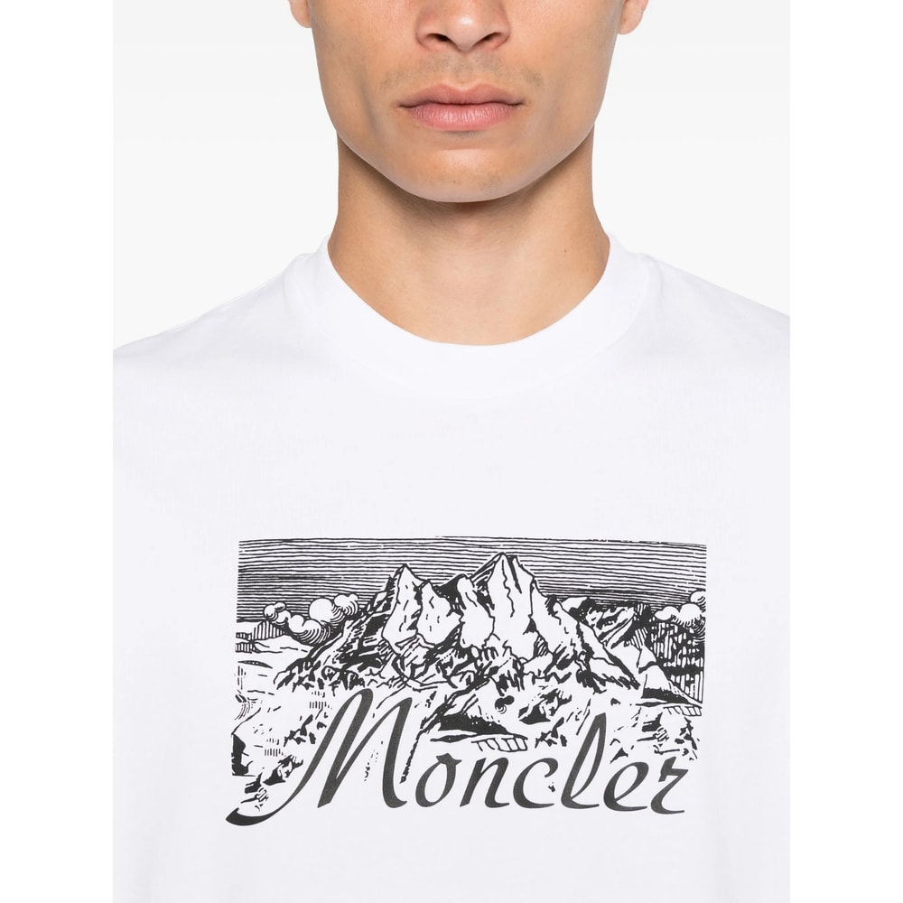 Moncler Mens White Graphic-print Crewneck Cotton T-shirt