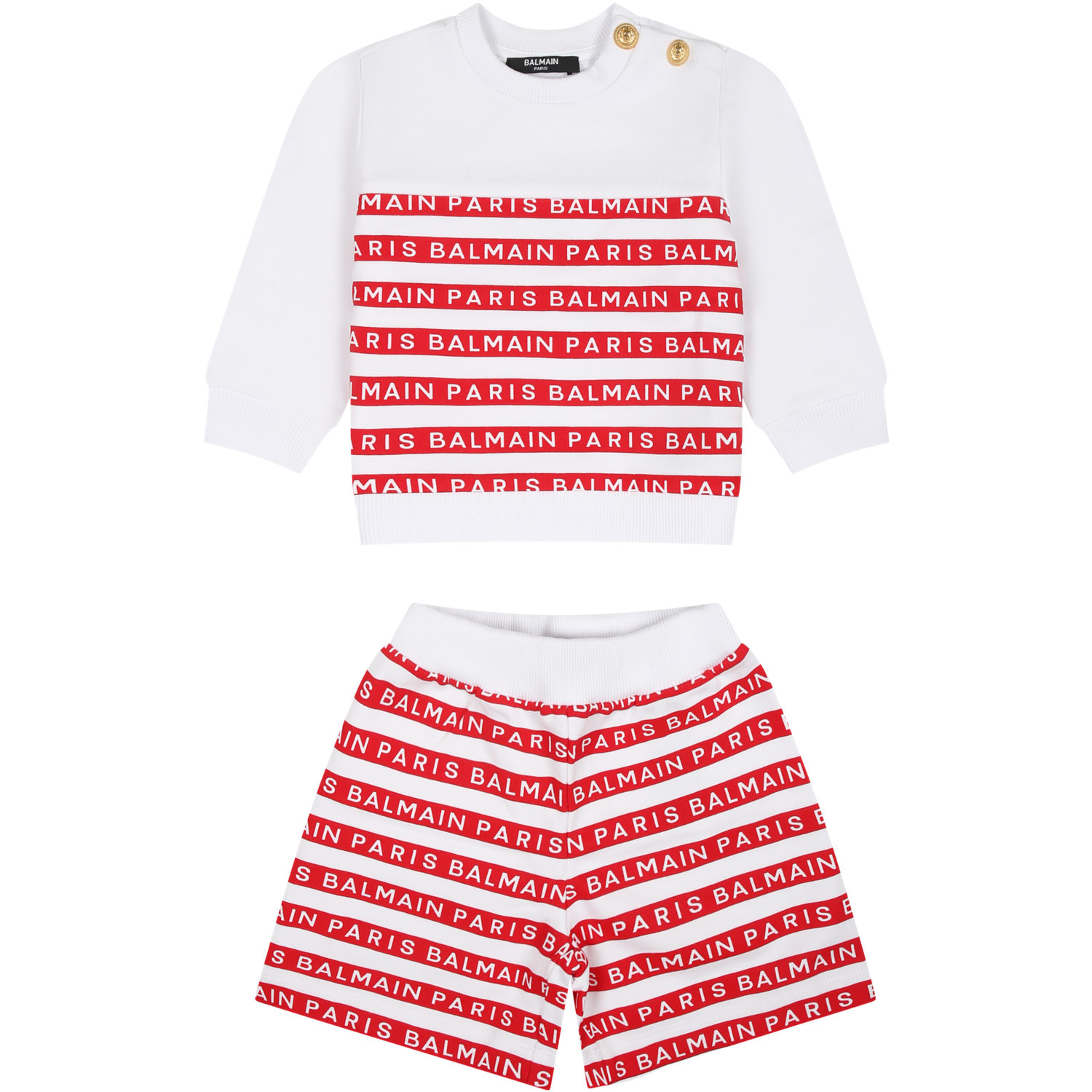 Balmain White Set For Baby Boy With Red Stripes And Logo