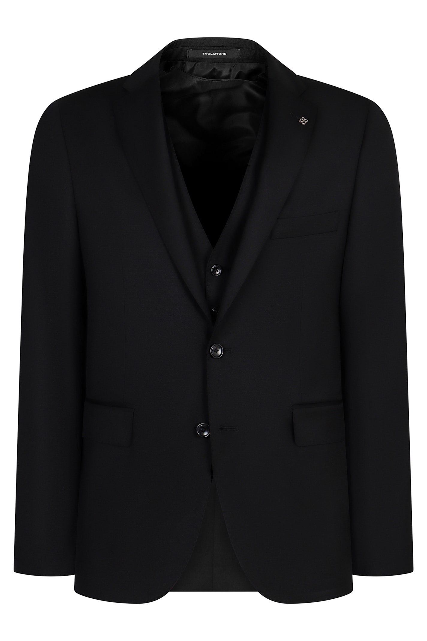 Tagliatore Stretch Wool Three-pieces Suit In Black