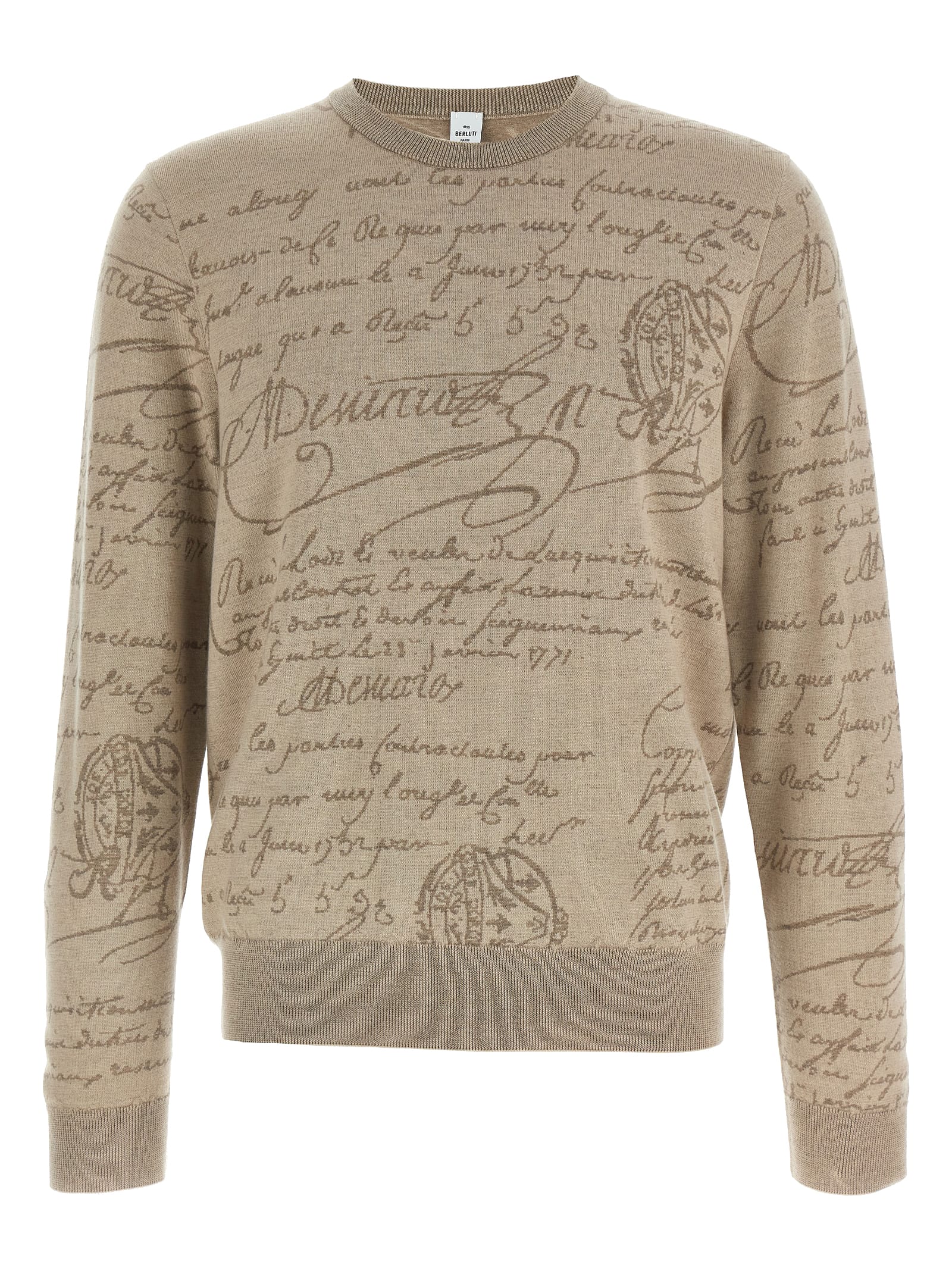 Berluti Crew Neck Long Sleeve Ribbed Sweater In Neutral