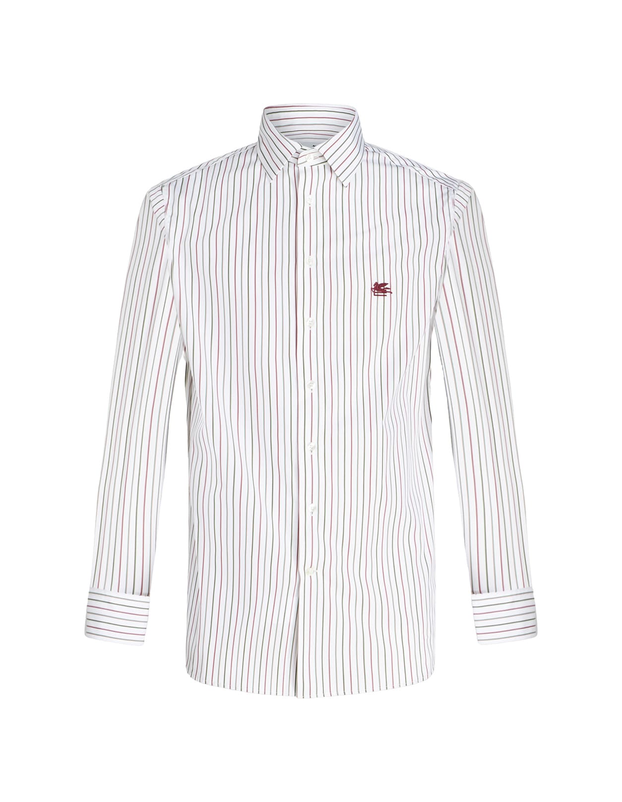 Shop Etro Multicolor Striped Cotton Shirt With Logo In White
