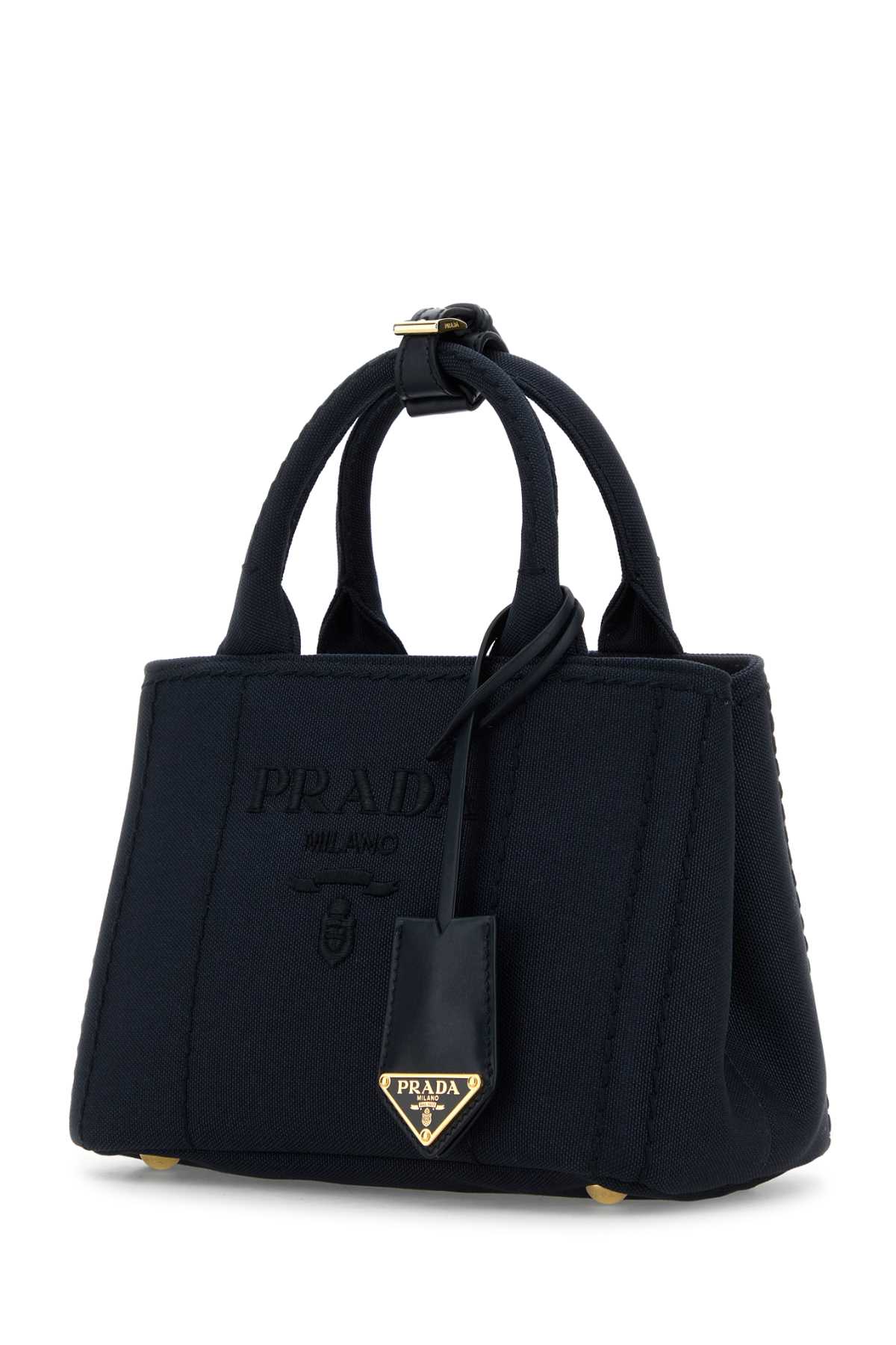 Prada Dark Blue Canvas Shopping Bag In Blue