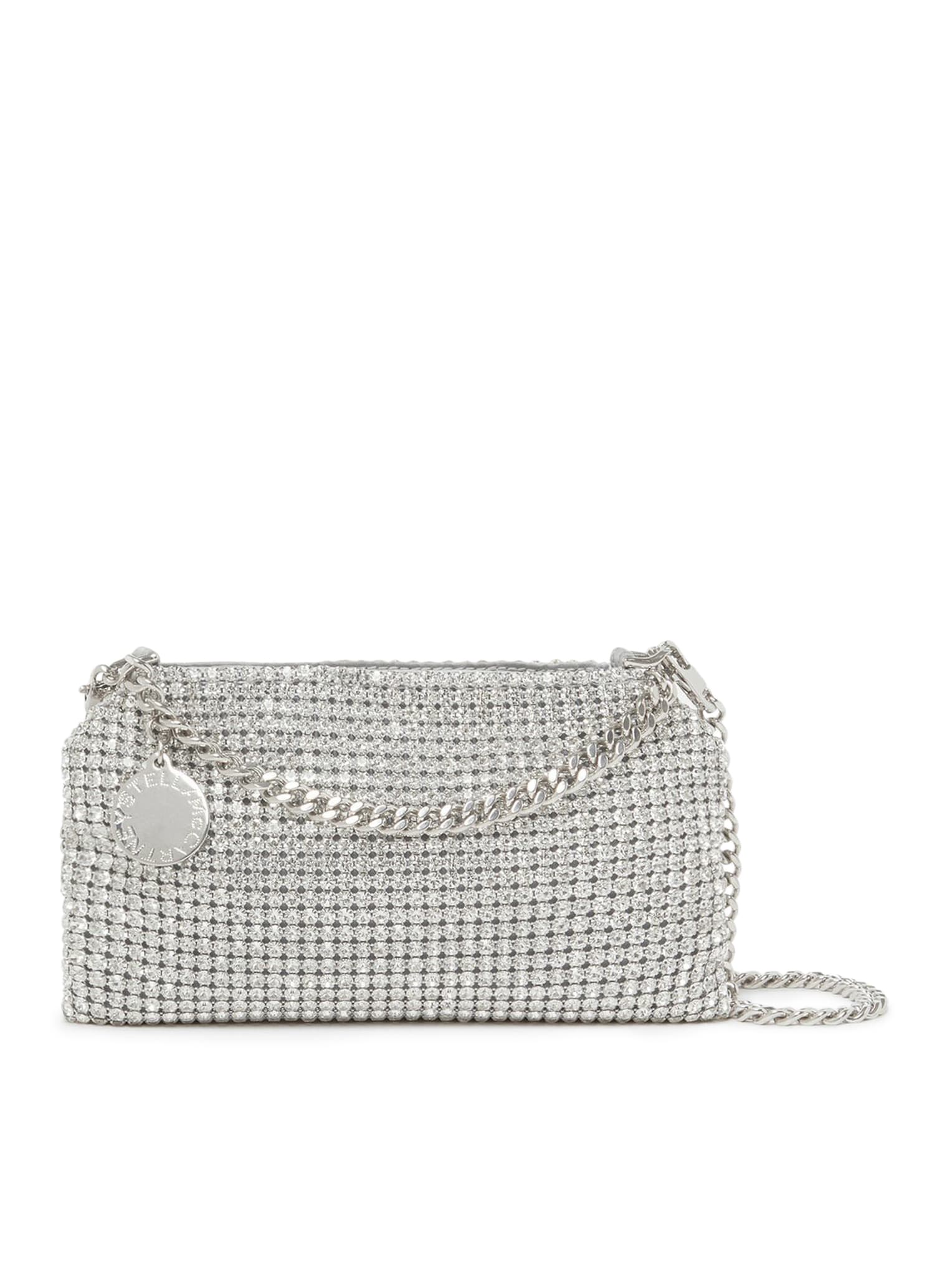 Shop Stella Mccartney Falabella Shoulder Bag With Crystals In Silver