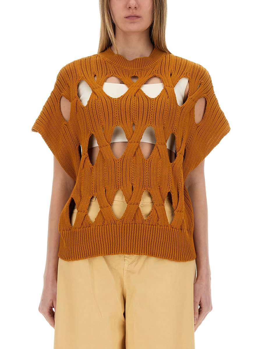 Alysi Hollow Knit Sweater In Orange