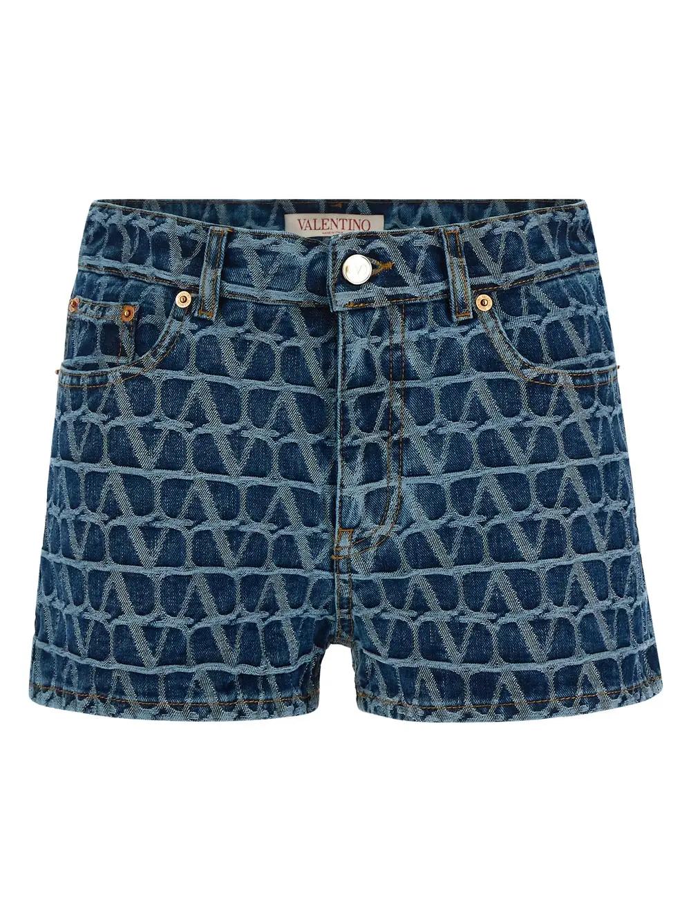 Shop Valentino Cotton Shorts In Medium Blue Denim