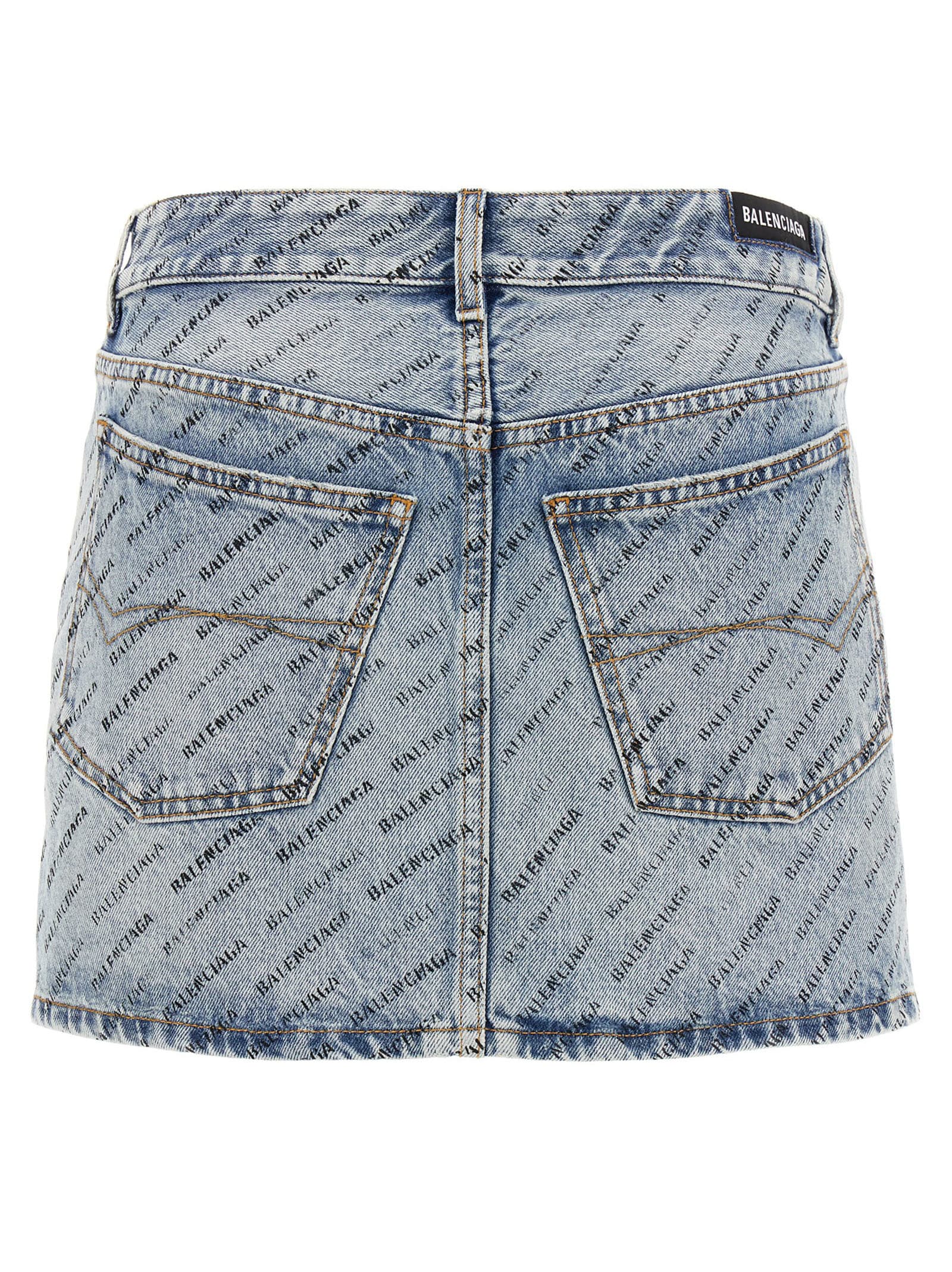 Shop Balenciaga Logo Denim Skirt In Light Blue