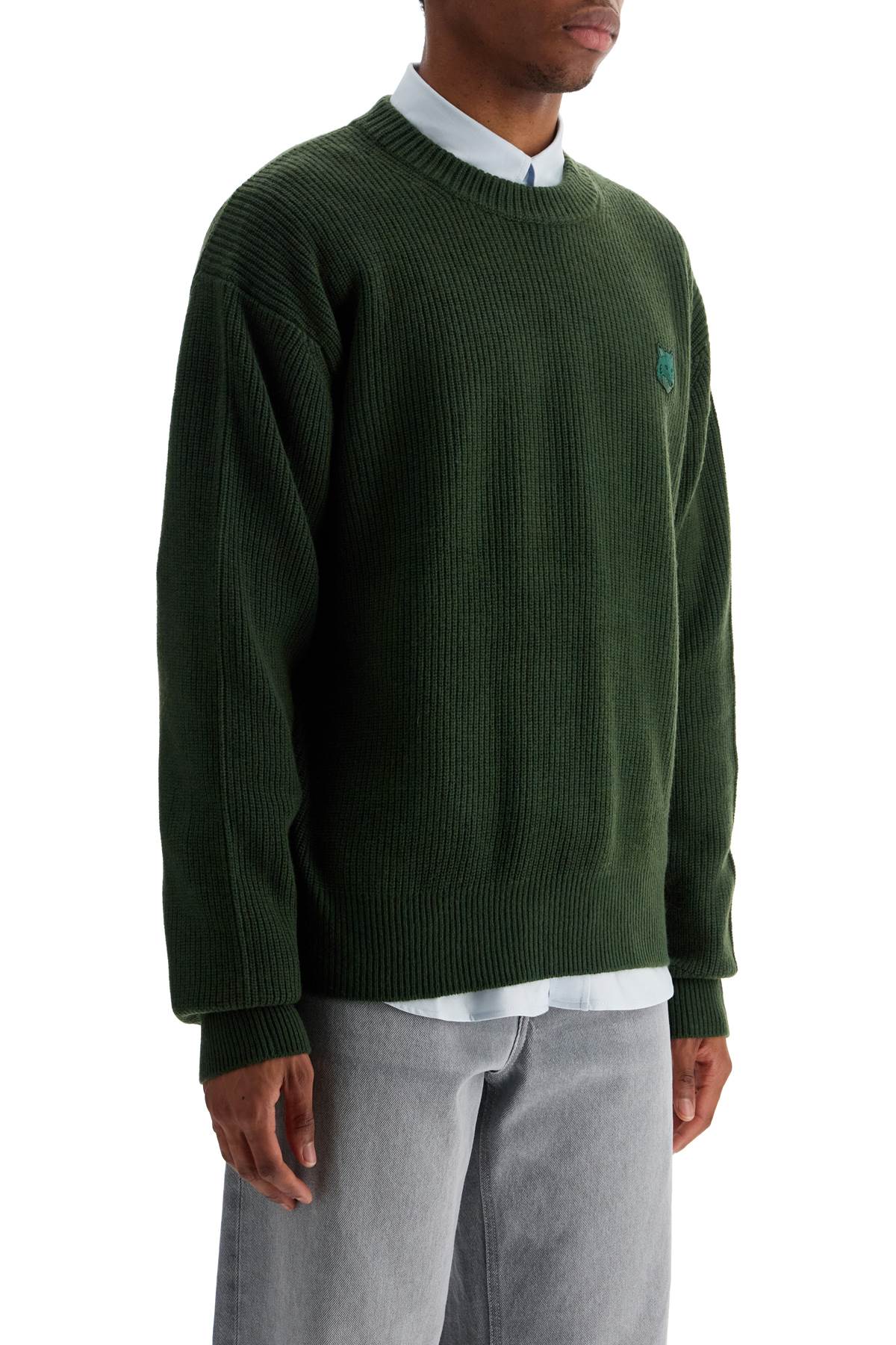 Maison Kitsuné Ranger Green Wool And Viscose Sweater With Fox Patch