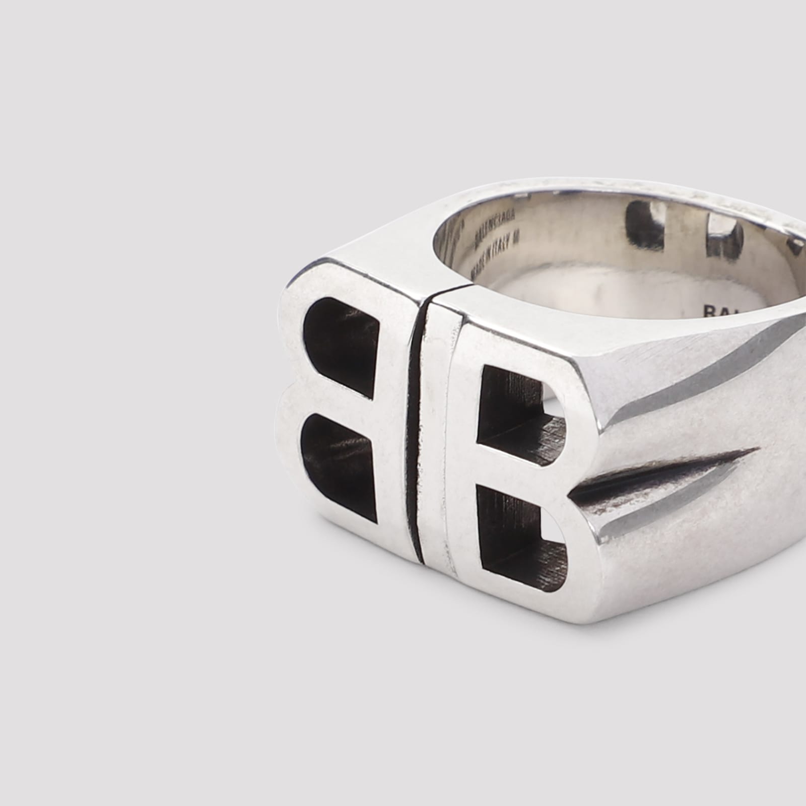 Shop Balenciaga Pitbull Signet Ring In Antique Silver