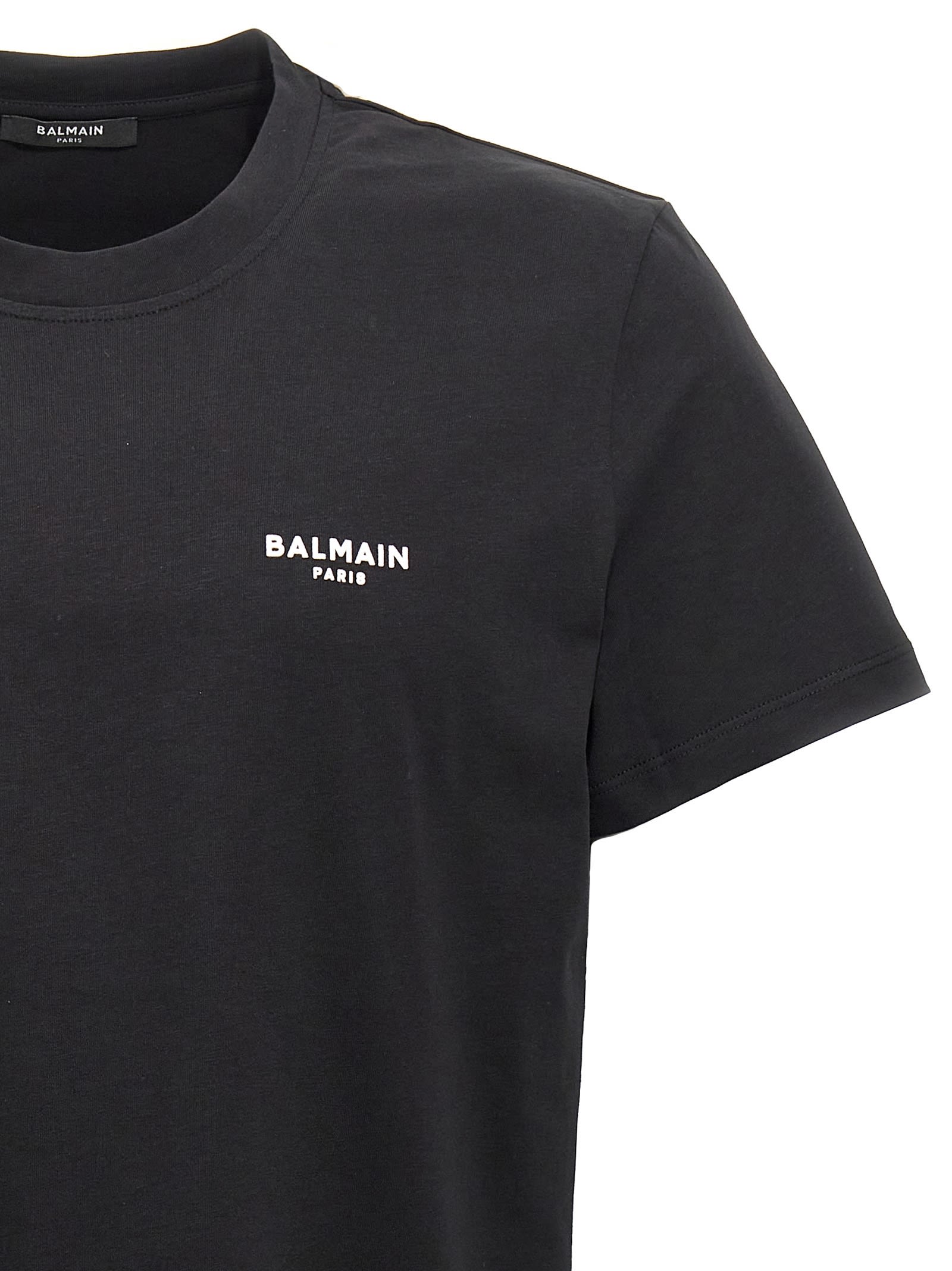 Shop Balmain Flocked Logo T-shirt In Black