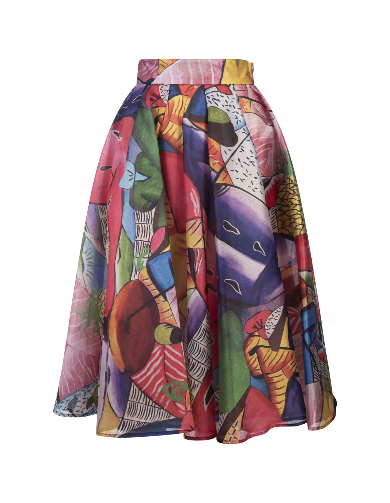 Pleated Midi Skirt With Fantasy Print