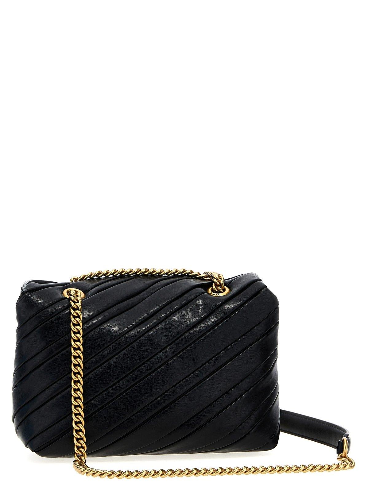 Shop Pinko Love Puff Mini Crossbody Bag In Nero-antique Gold