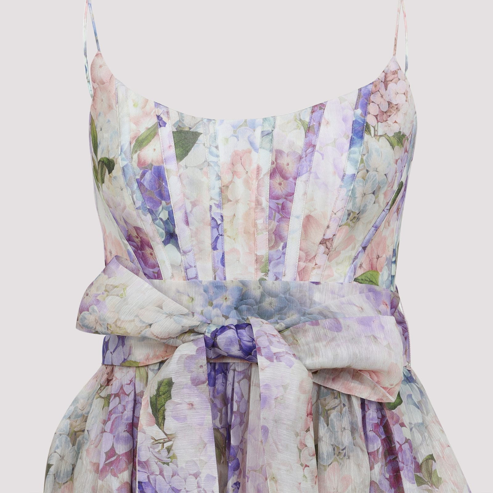 Zimmermann Tama Linen And Silk Corset Midi Dress In Multihydrangea