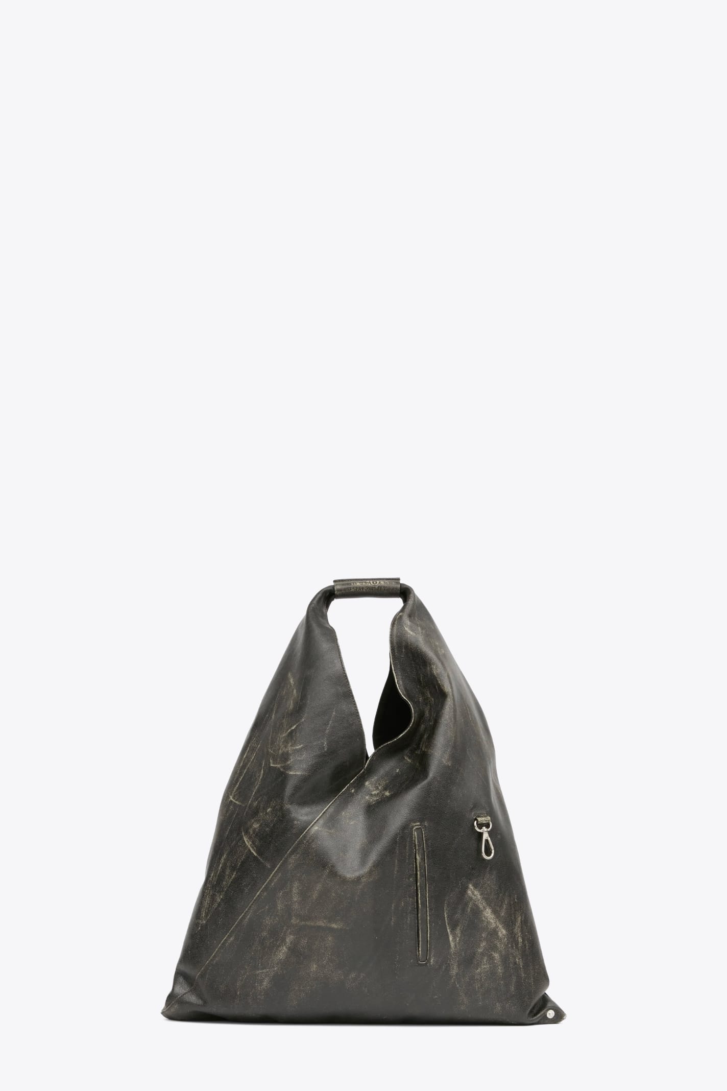 Shop Mm6 Maison Margiela Borsa Mano Charcoal Grey Distressed Leather Big Japanese Tote Bag In Tortora