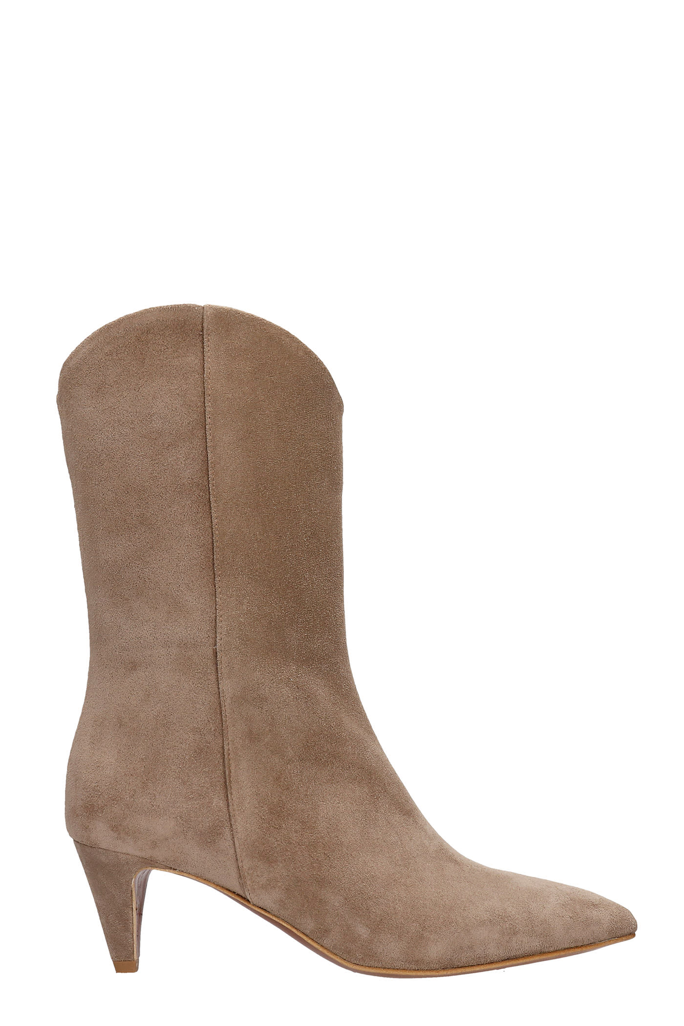 Julie Dee High Heels Ankle Boots In Taupe Suede