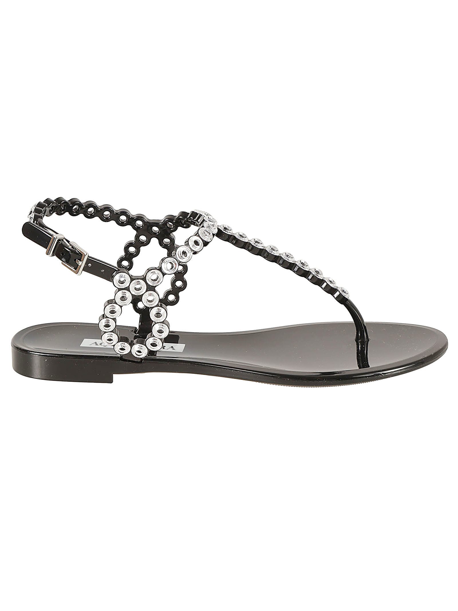 Shop Aquazzura Almost Bare Crystal Jelly Flat Sandals In Black