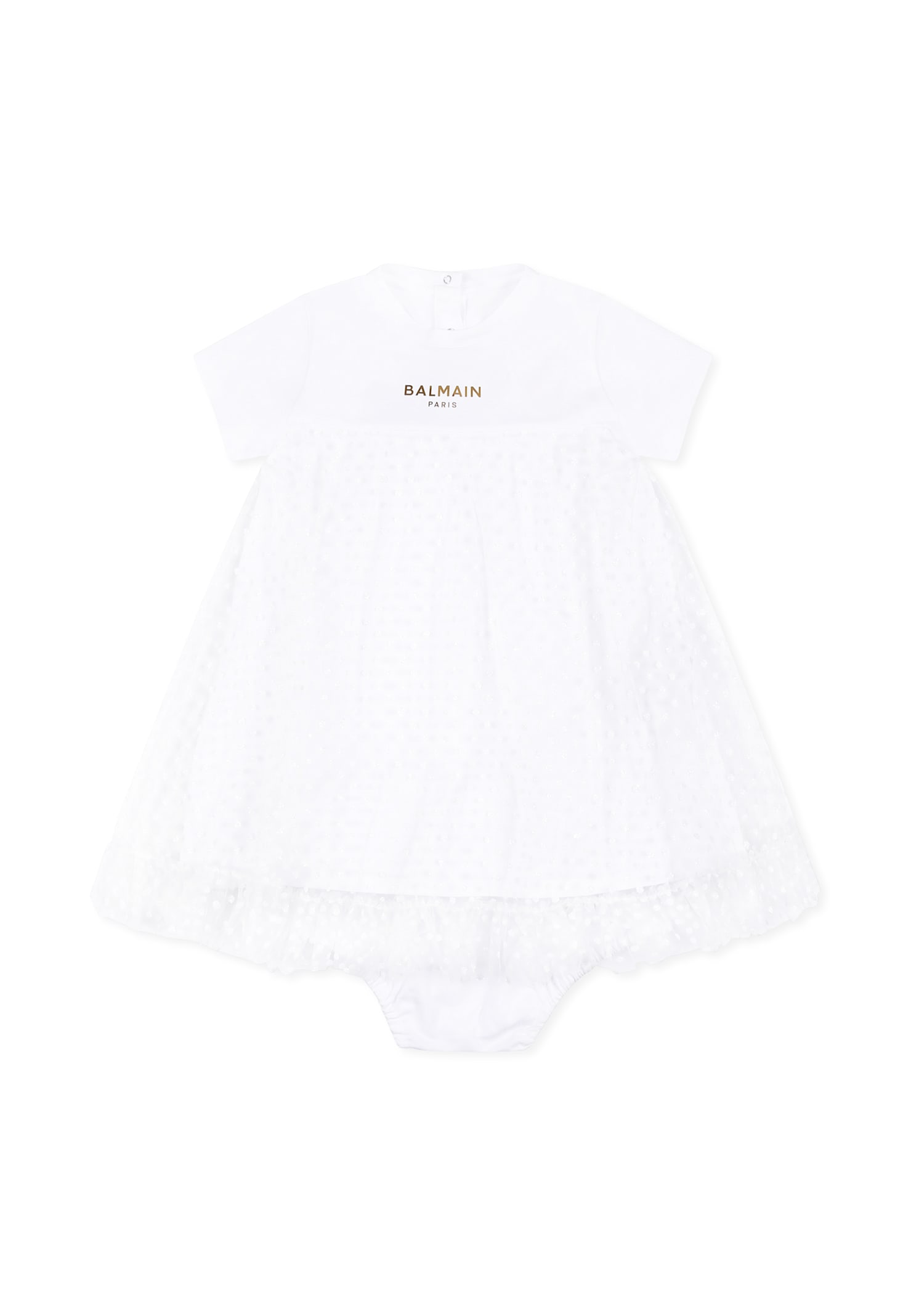 Balmain White Dress For Baby Girl With Logo In White
