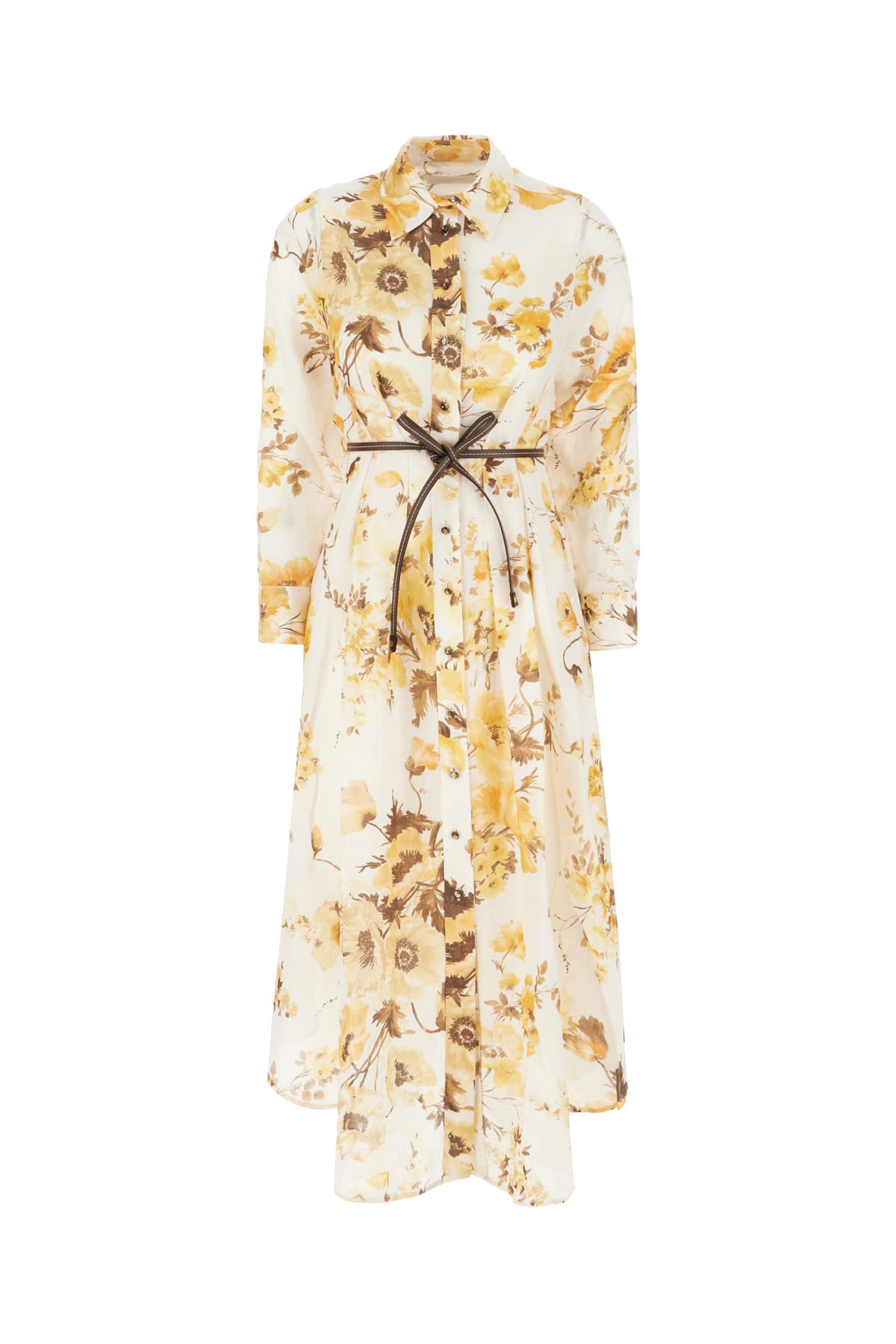 Zimmermann Printed Ramie Shirt Dress In Orange Floral