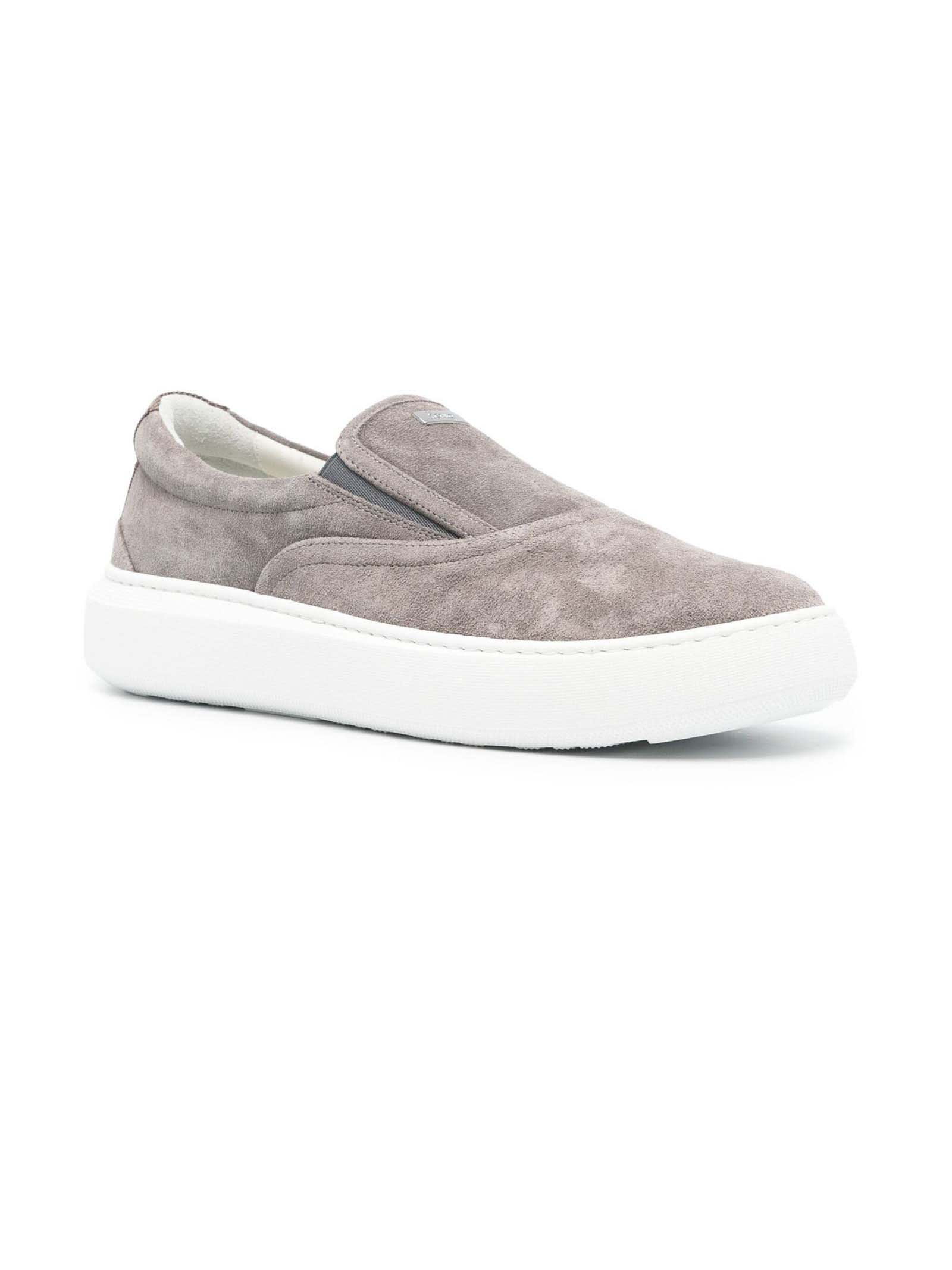 Shop Herno Grey Suede Sneakers